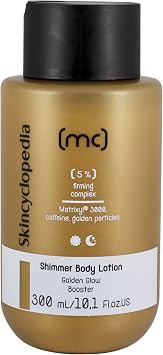 Skincyclopedia Shimmer Firming Body Lotion with 5% Matrixyl, Caffeine and Squalane - Cellulite Cream and Body Moisturiser for Women with Delicate Golden Dust - Instantly Smooth and Glowing Skin, 300ml