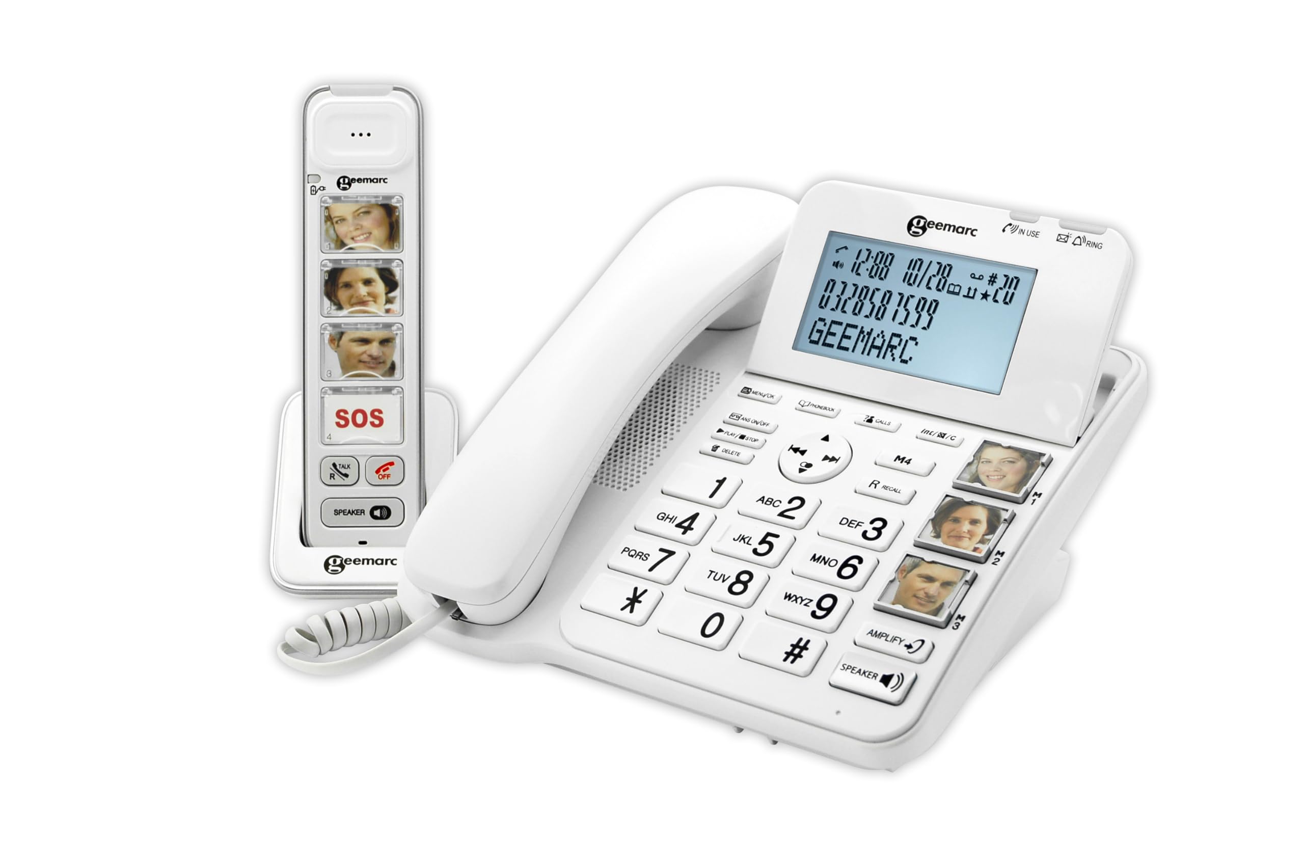 Geemarc Amplidect 295 Combi Photo - Téléphone Fixe Amplifié et son Combiné Additionnel avec Grosses Touches Photo Personnalisables pour Personnes Agées - Perte Auditive Faible ou Moyenne - Version FR