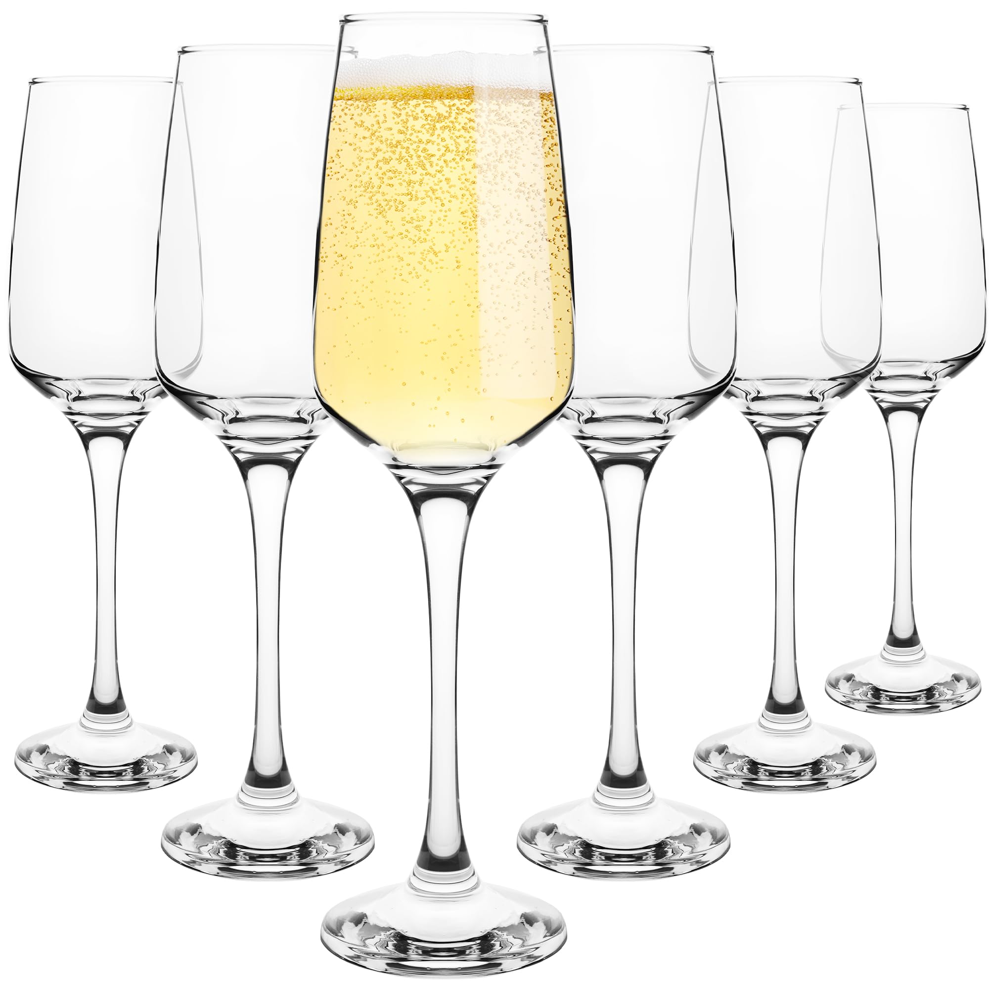 Homiu Crystal Champagne Flutes Set | Set of 6 | 230 ML | Decorative Drinking Glassware Wine Prosecco Glasses | Gift for Women, Men, Wedding, Christmas | Dishwasher Safe | Florence Collection