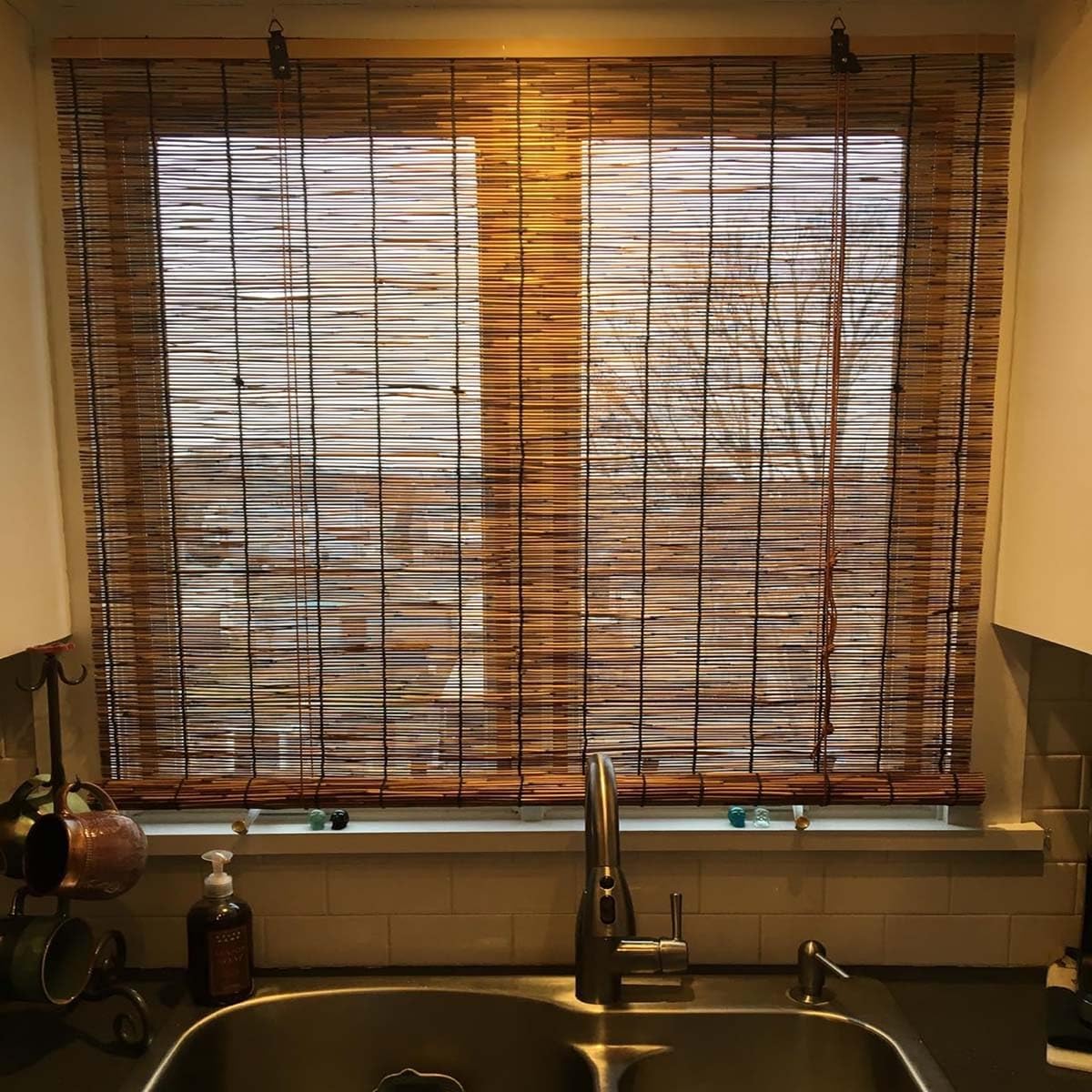 Outdoor Roller Shades for Patio, Blackout Bamboo Roll Up Shades, 28" 30'' 36" 42" 48" 50" 62" 72" 77" Cordless Bamboo Blinds for Indoor Windows Porch Privacy Blind Sun Shade(48''W x 48''H)