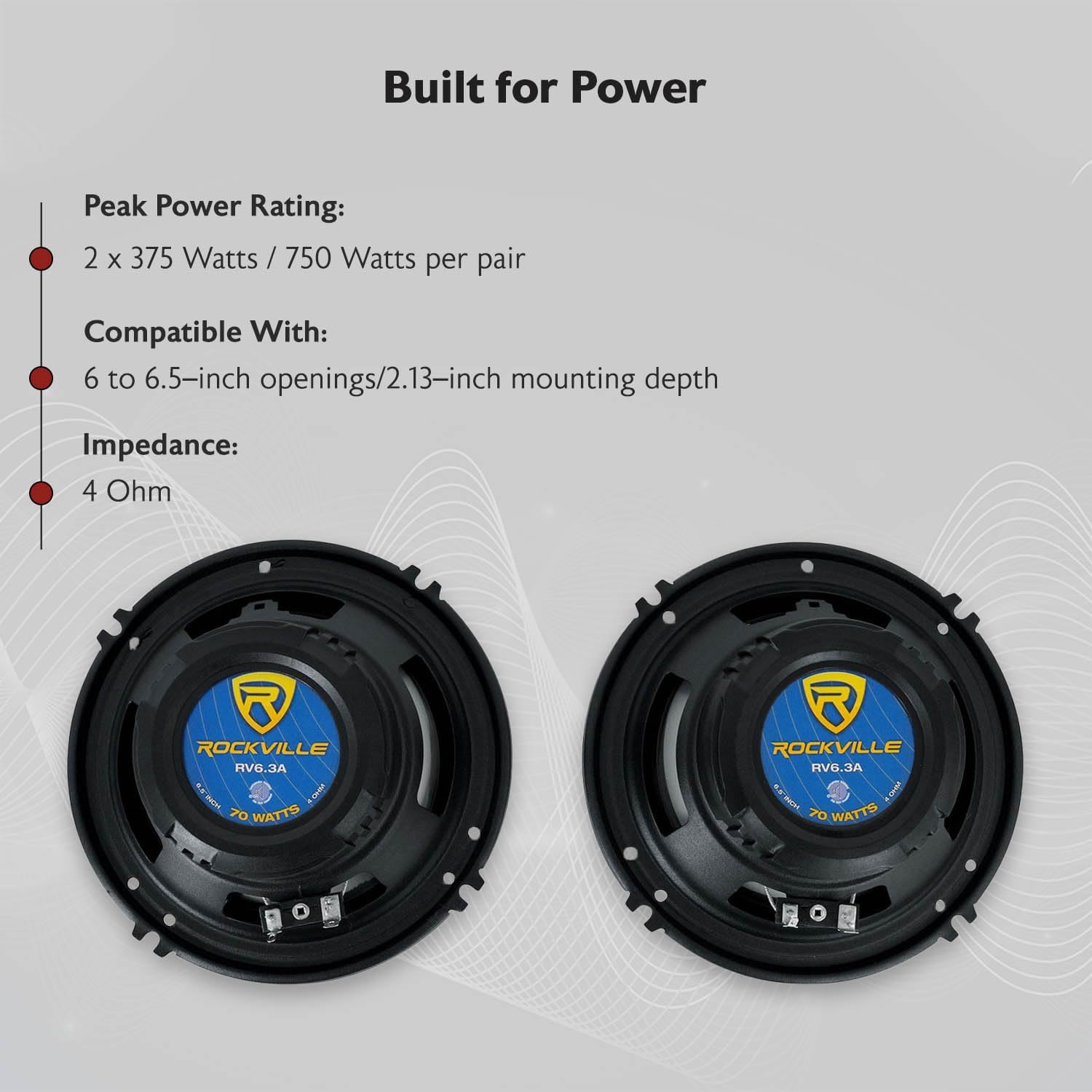 Rockville RV6.3A 6.5" 3-Way Car Speakers, 750W, 4 Ohm, Polypropylene Woofer, Butyl Rubber Surround, With Grilles, CEA Compliant, Perfect for Car Audio