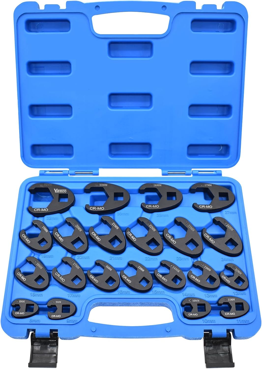 21Pcs Crows Foot Wrench Set 1/2" and 3/8” Drive Flare Nut Crowfoot Set Metric 8-32mm 6 Point Crows Feet Wrenches, Flare Nut Wrench Kit for Removing Nuts from Hard-to-Reach Areas