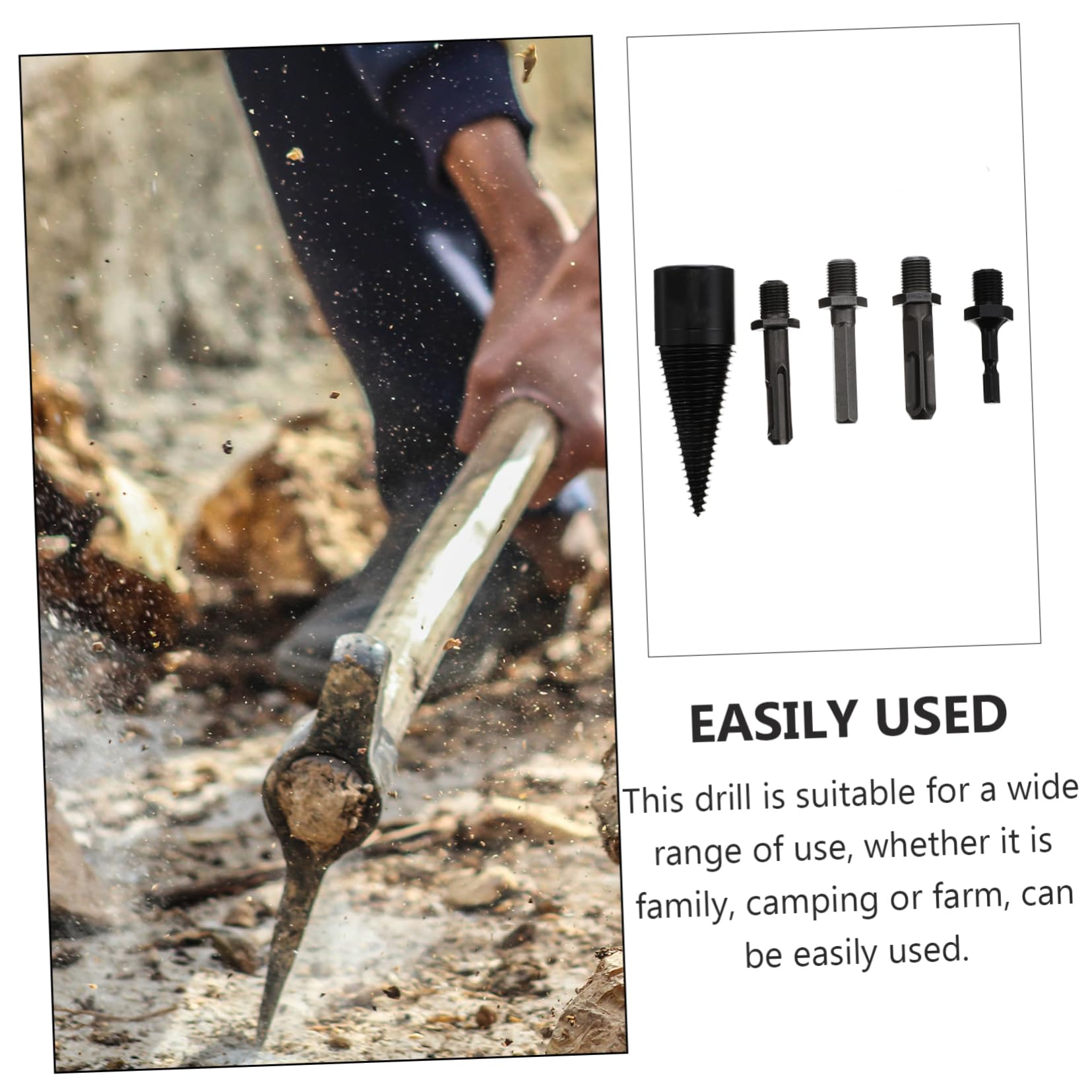 Punta Spaccalegna a Cono Wood Splitter in Acciaio, 5 Pezzi, Alta Durezza, per Legna da Ardere e Legni Grandi, Famiglia e Fattoria | Trattamento di Indurimento, Design Scanalato Antiscivolo, Uso Famiglia e Fattoria