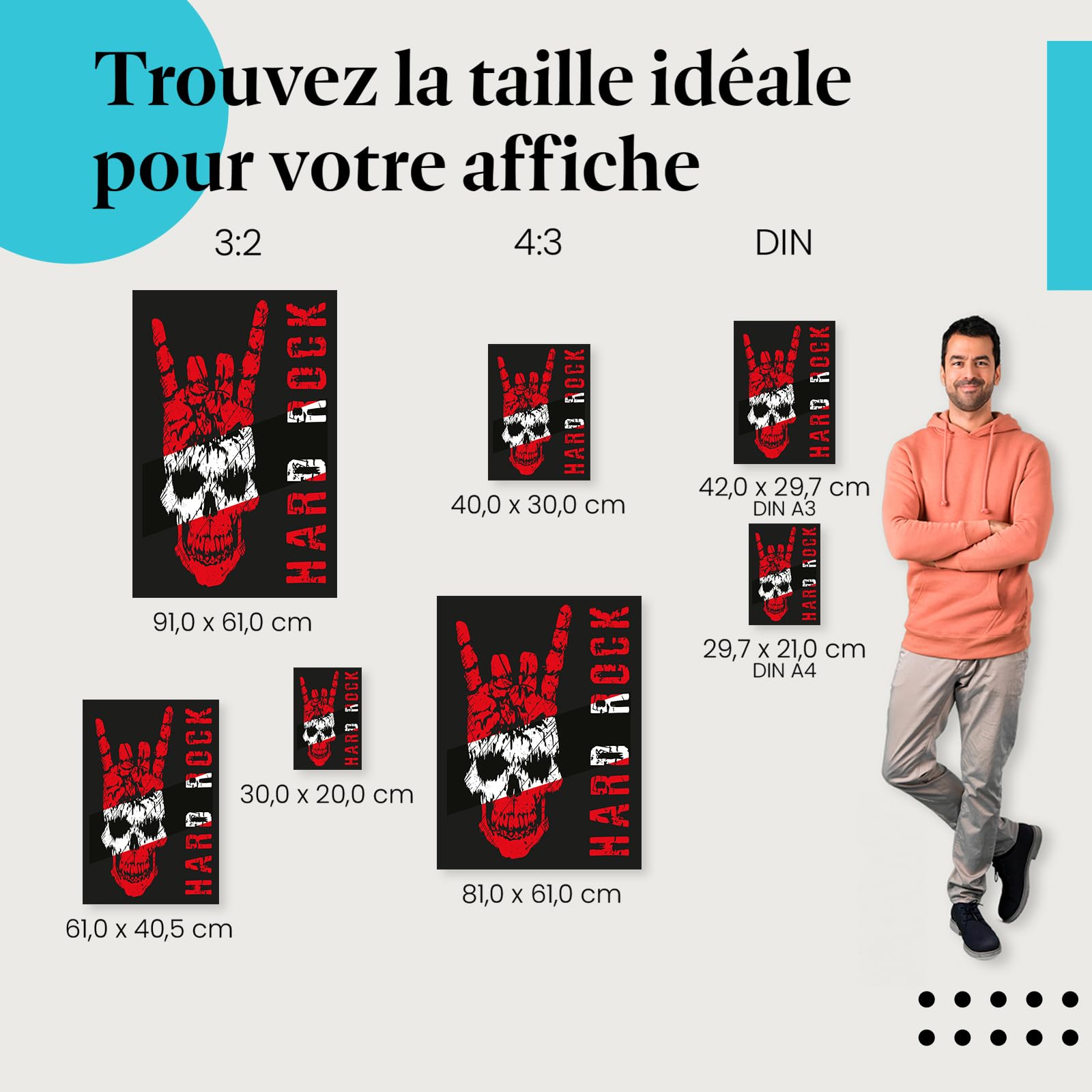 Postereck - 2378 - Impression Rétro Hard Rock Crâne Tête de Mort Rouge – Art Mural, Musique, Grunge, Vintage - toile - 100,0 cm x 75,0 cm