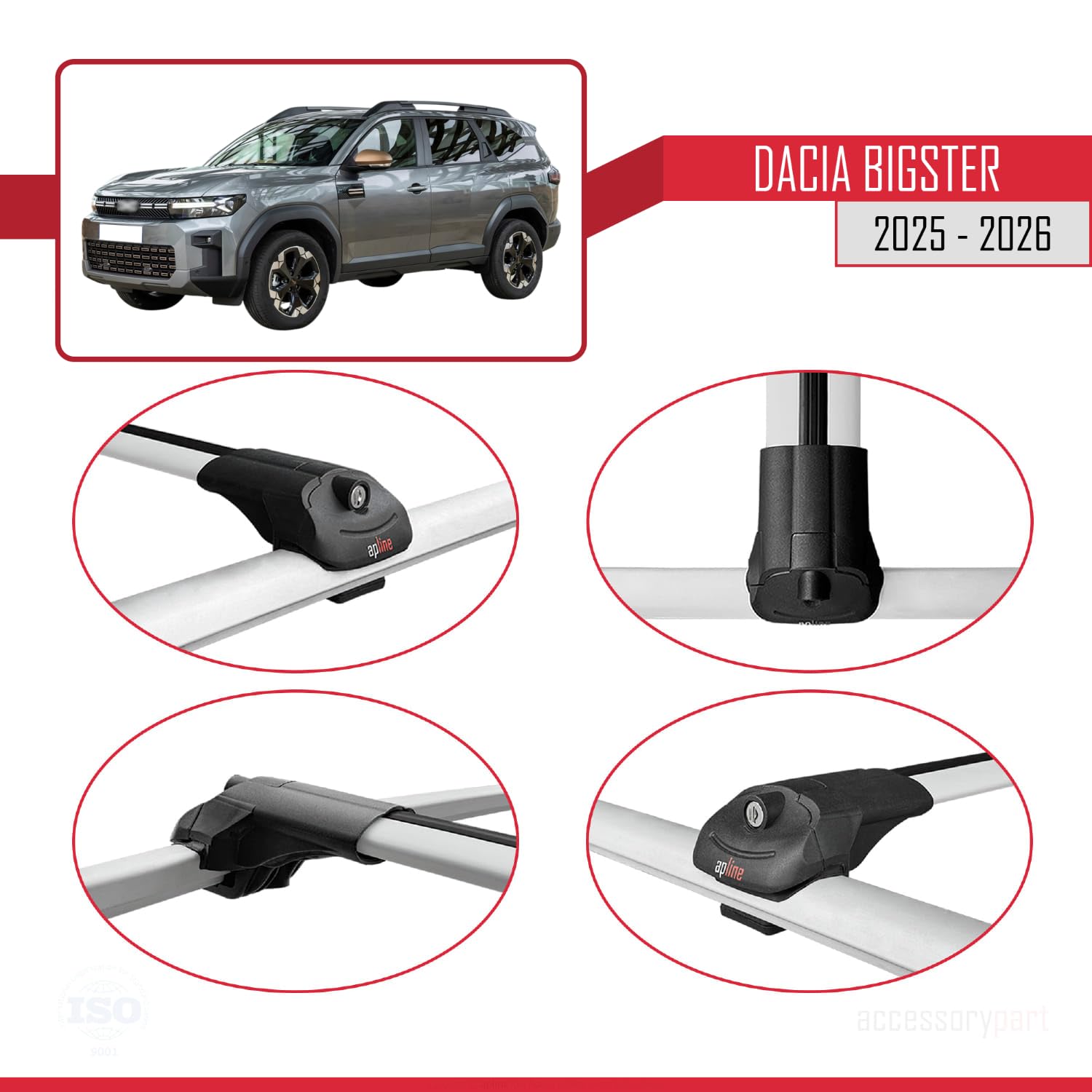 Compatible avec Dacia Bigster 2025-2026 ACE-1 Barres de Toit Railing Porte-Bagages de Voiture Gris Aluminium 2 Barres