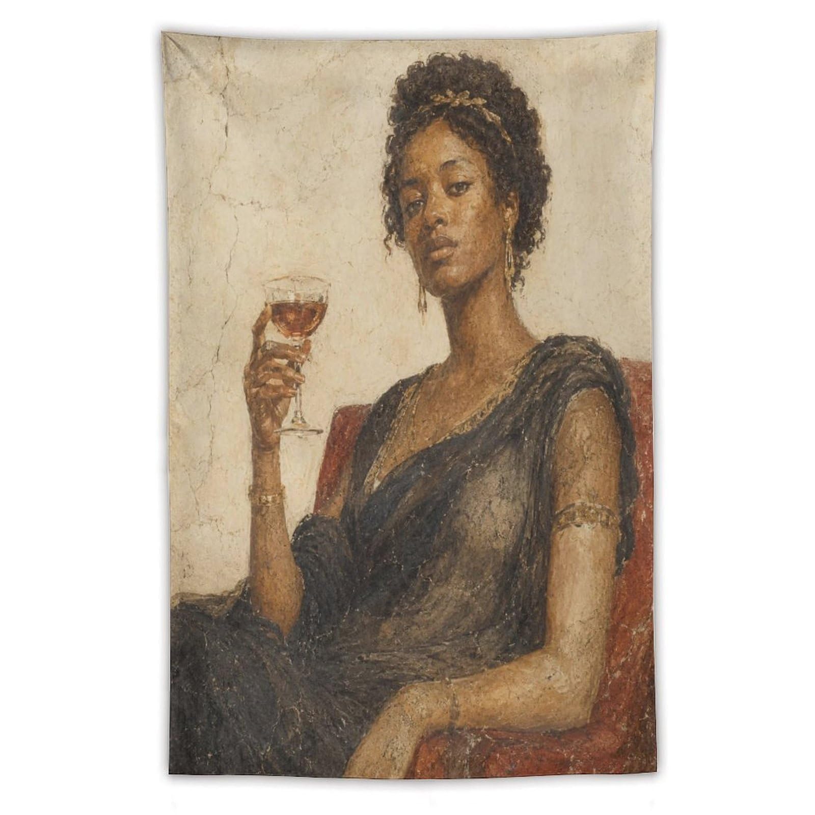 W7C8U2X3 Seated Woman with Wine Wall Tapestry, Vintage Poster, Living Room