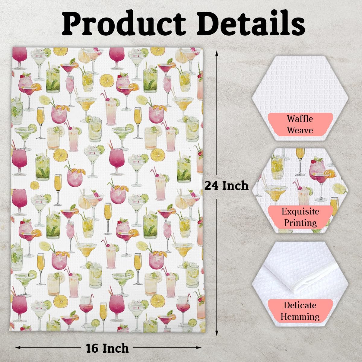 Cocktail Gifts Kitchen Towels for Beach Summer, Cocktail Lovers Gifts Decorative Towels for Bar Kitchen Bathroom - Image 4