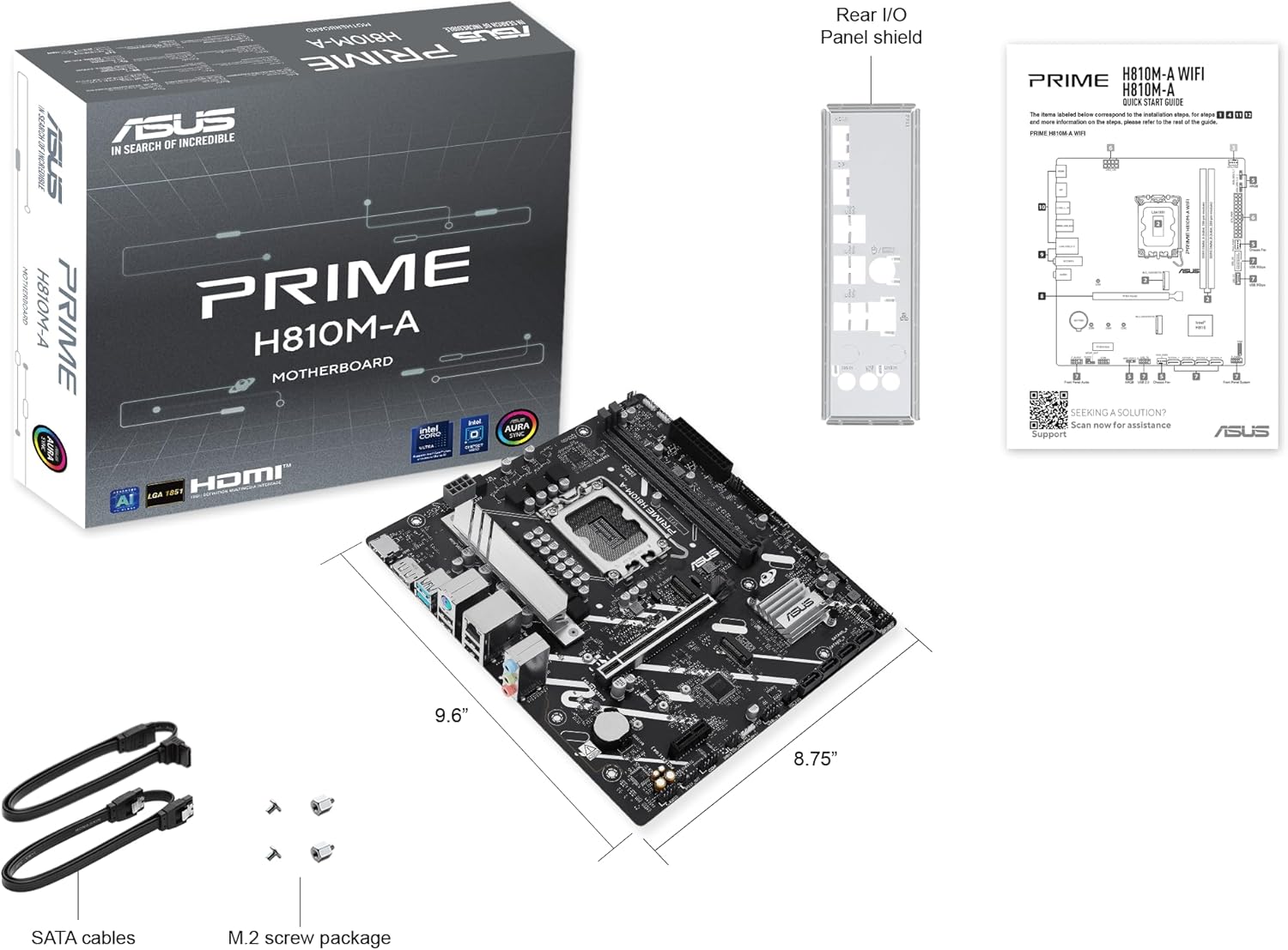 Prime H810MASUS Prime H810M-A-CSM Intel H810 LGA 1851 mATX Motherboard, 6+1+1+1 Discrete MOS, DDR5, PCIe 4.0, 2xM.2 Slots, Intel 1Gb Ethernet, DisplayPort, HDMI, USB 10Gbps,USB 5Gbps Type-C-A CSM