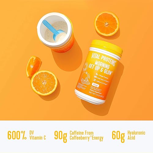 Miniatura 3 de Vital Proteins Suplemento en polvo de péptidos de colágeno Morning Get Up and Glow 90 mg de cafeína para energía y vitamina C biotina y ácido