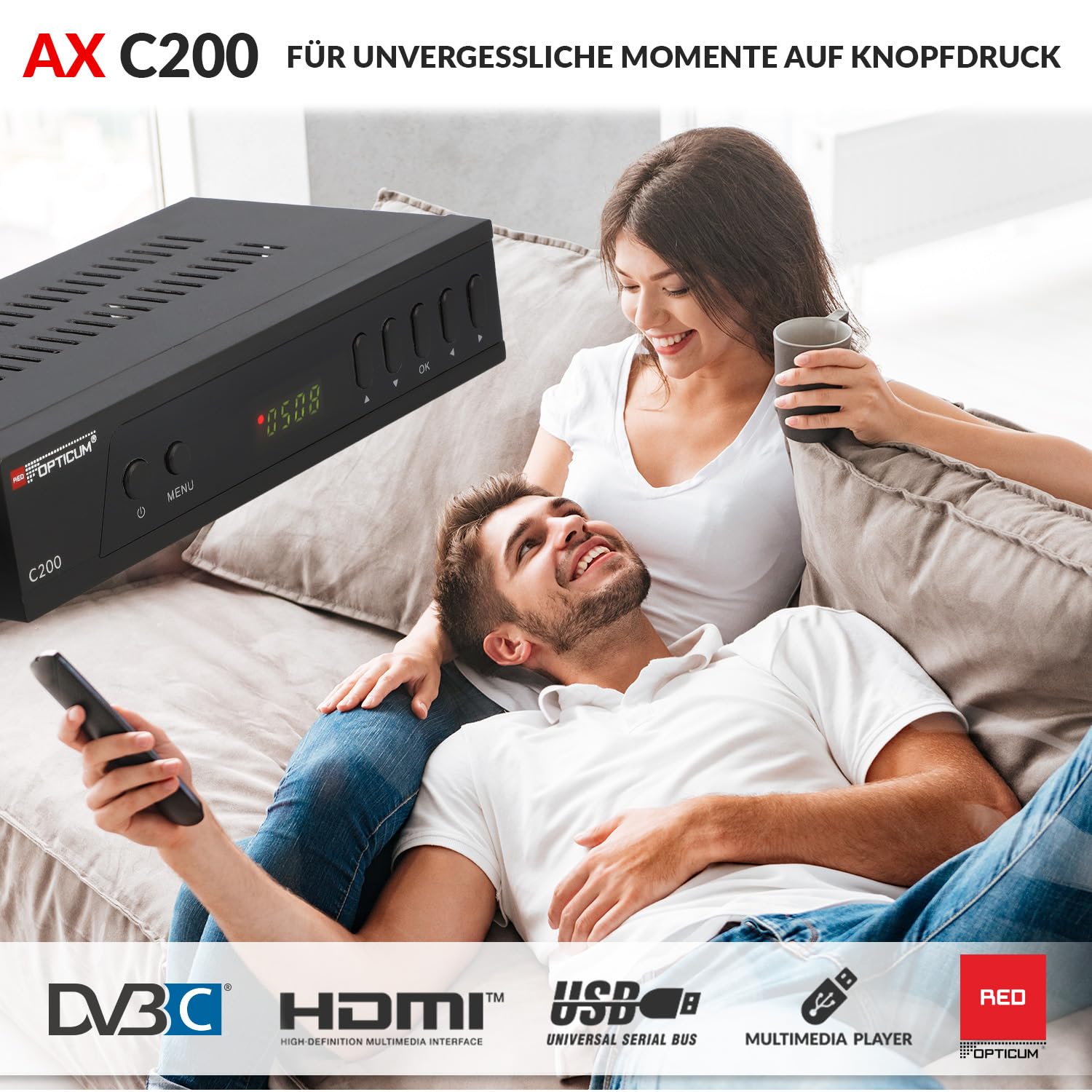 Opticum C200 Full HD Kabel Receiver mit USB HDMI SCART, DVB-C Receiver für Kabelfernsehen/Kabelanschluss für Radio und Fernsehen