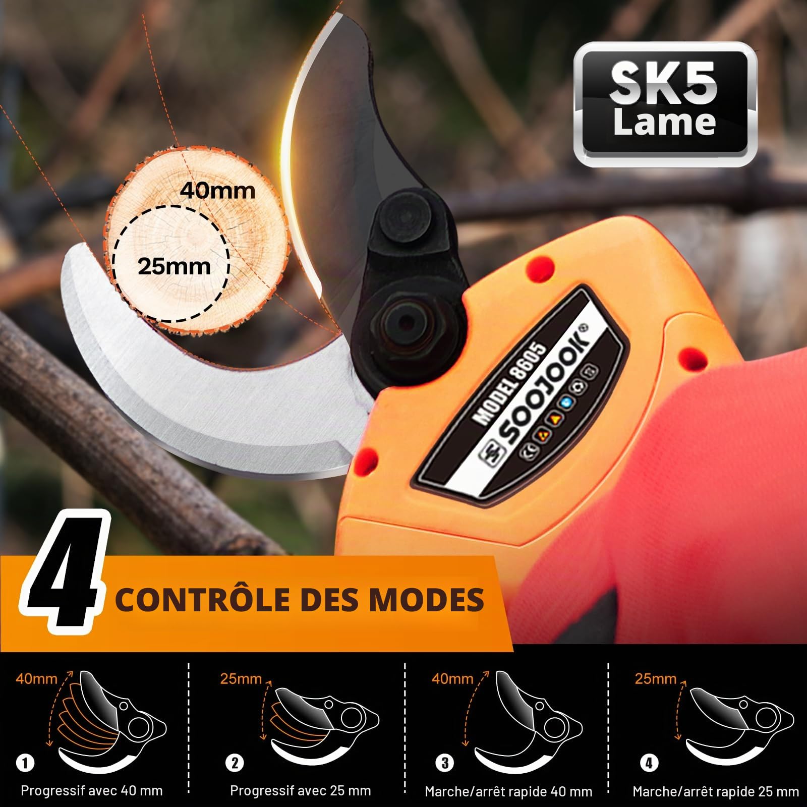 8605 Secateur Electrique Professionnel, 40mm 21V 1050W