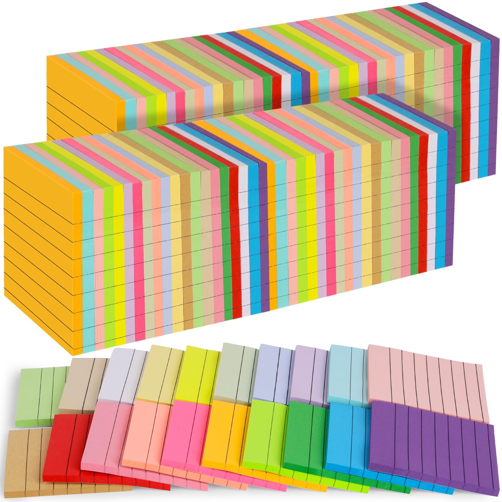 100 Stück linierte Haftnotizen, Großpackung, 7,6 x 7,6 cm, selbstklebende Notizblöcke, bunt, in 20 Farben, selbstklebendes Papier, Memo, 50 Blatt/Block, einfach zu verschicken, für Büro, Zuhause