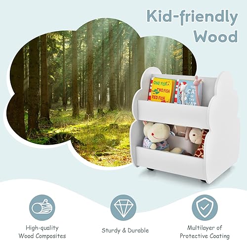Miniatura 16 de INFANS Estantería para niños con ruedas, estantería de madera, organizador de almacenamiento de juguetes, soporte de exhibición para niños pequeños,