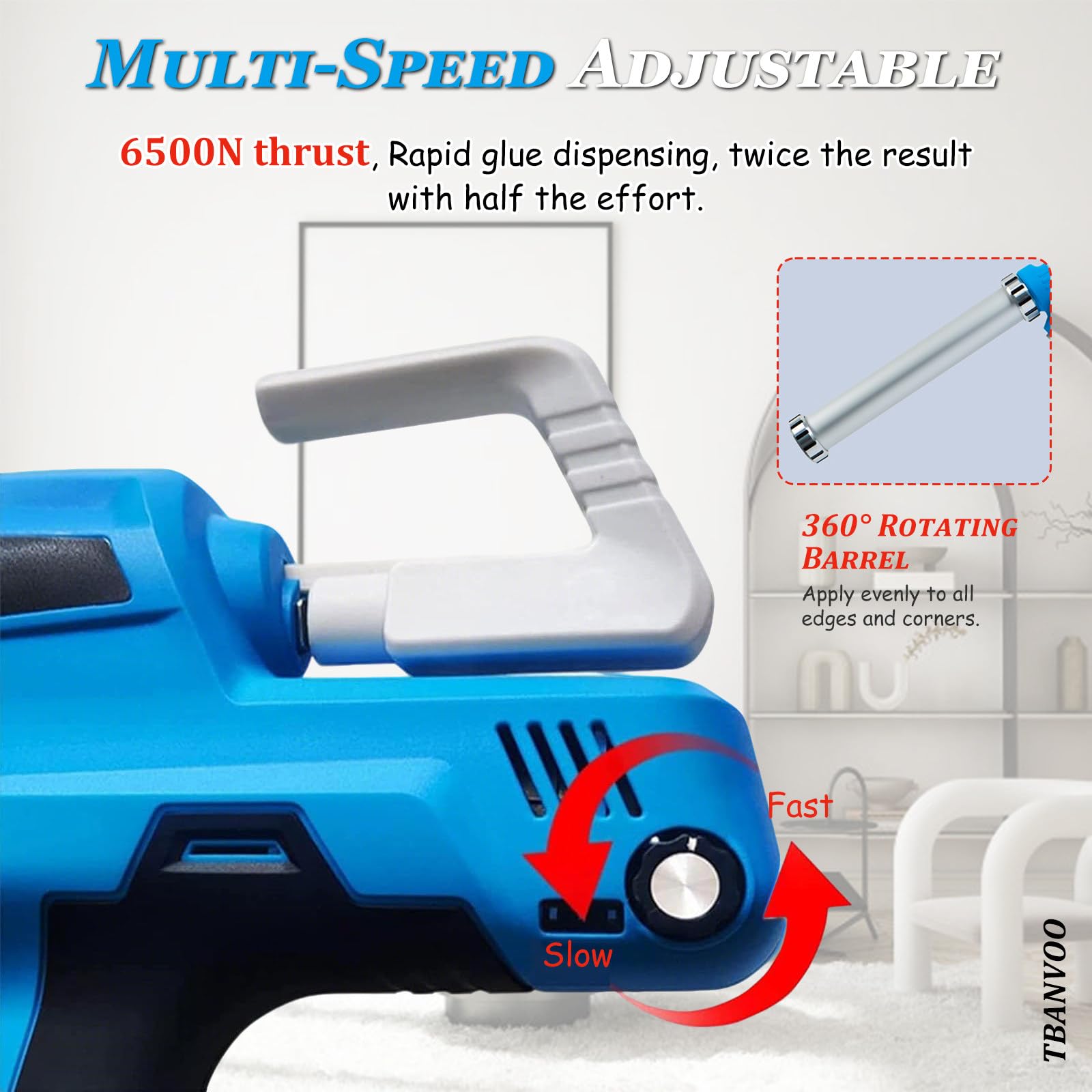 Pistolet à Calfeutrer sans Fil, Pistolet à Adhésif avec Lumière LED, Vitesse Continuement Variable, Anti-Goutte pour Le Remplissage et l'Étanchéité B