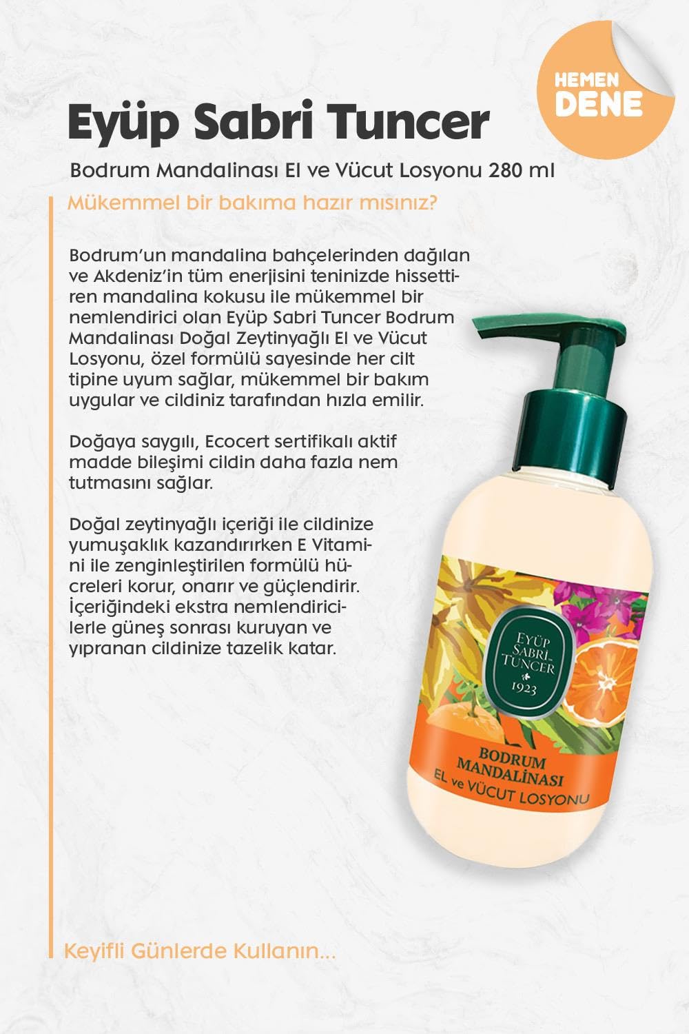 Eyüp Sabri Tuncer Bodrum Mandalinası El ve Vücut Losyonu 280 ml