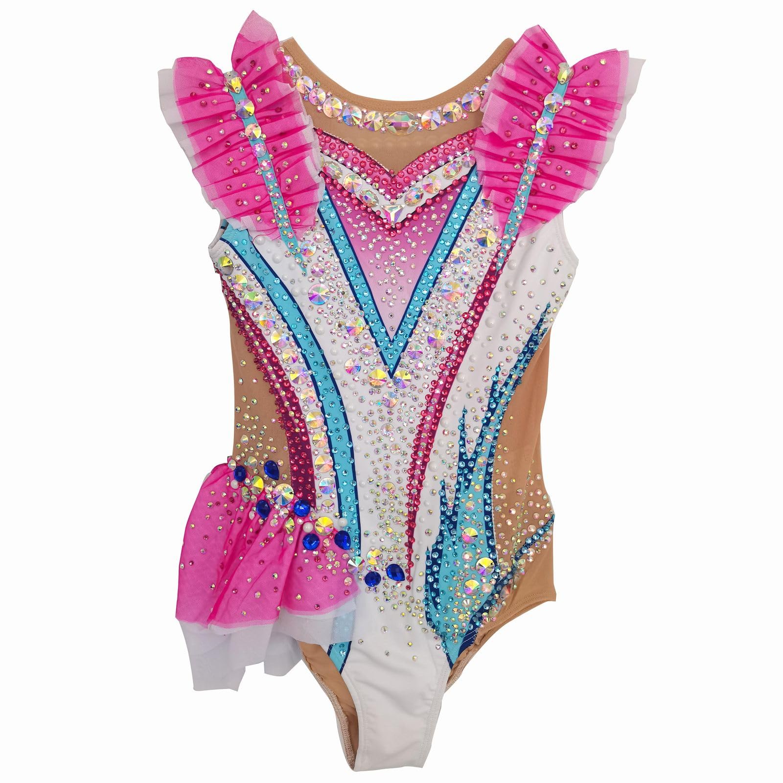 LIUHUO Maillot de gimnasia rítmica rosa sin mangas para niñas, rendimiento de competición
