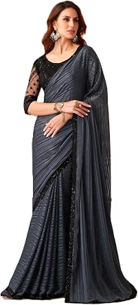 Grey 1 Minute trending saree Blouse Muslim woman stitched saree Party sari 8970