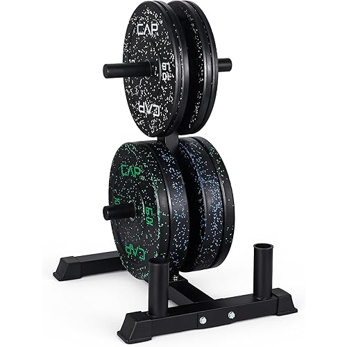 CAP Barbell 2-Inch Olympic Bumper Plate Weight Set with 6 Post Rack | 100-370 lbs | Multiple Options