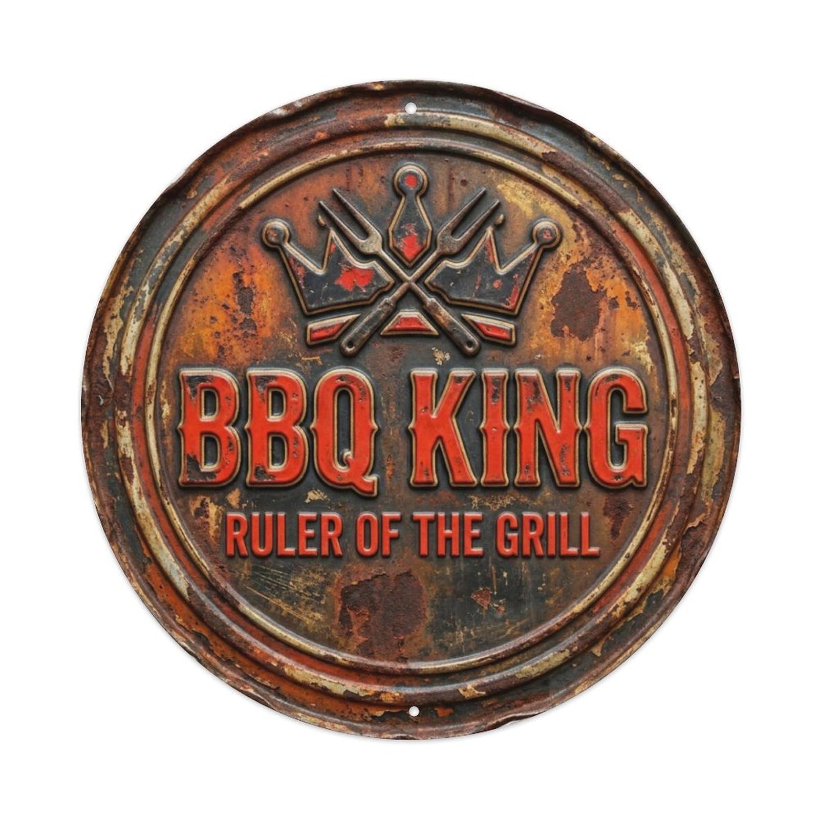 Bbq King Vintage Workshop Display Retro Slogans Vintage Metal Tin Sign Plaque Wall Decor for Cafe, Club, Garden Round Metal Poster 8x8Inch