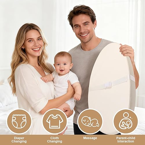 Miniatura 7 de Cambiador de bebé para tocador, con cubierta de poliuretano impermeable lavable, cambiador de pañales contorneado con cinturón de seguridad