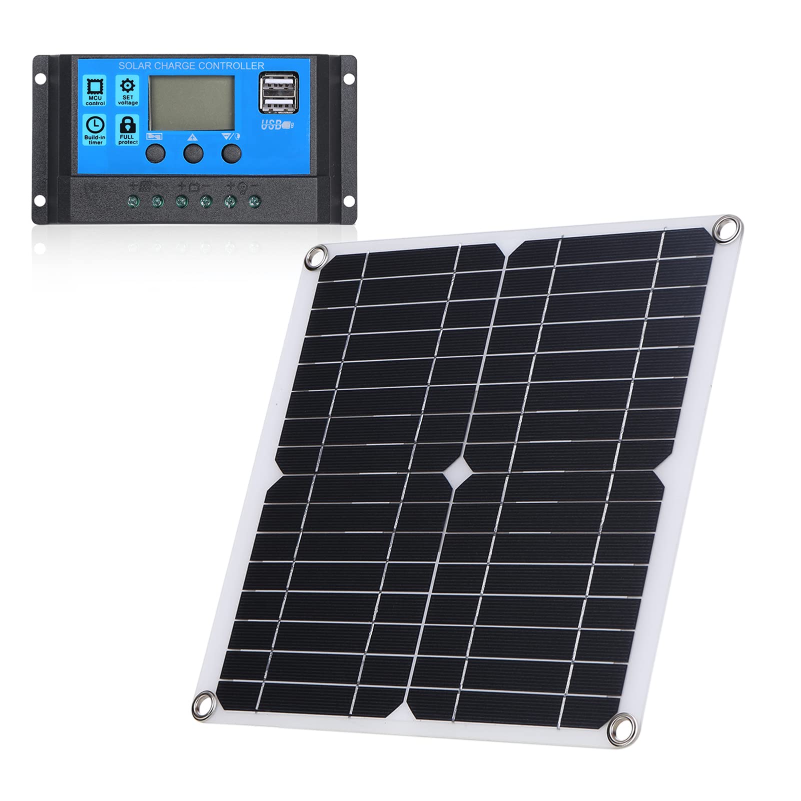 20W D C 9V/18V Flexible Solar Panel with 50A L-ED Display Controller Kit Set with USB/Type C Interface & Car C-harger 10/20/30/40/50A Solar C-harge Controller IP65 Water Resistance for Home Car Boat