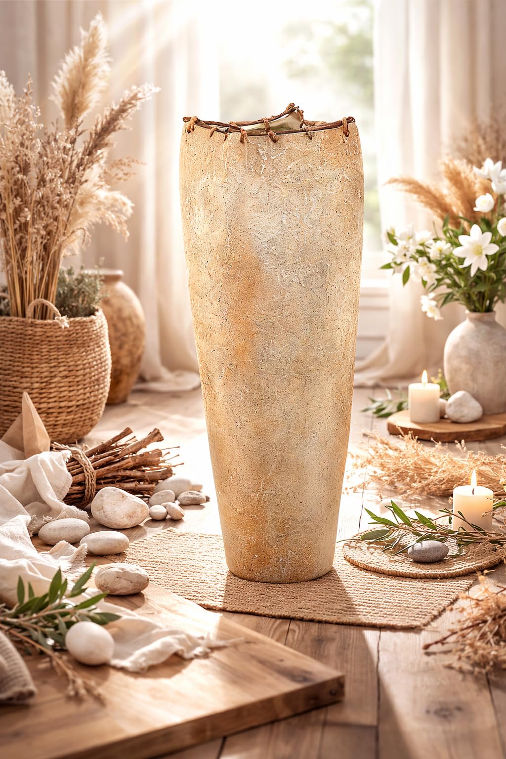 Vaso Alto in Terracotta 72 cm – Vaso da Pavimento Decorativo Stile Naturale – Design Artigianale Rustico per Interni – Arredo Casa Soggiorno Ingresso