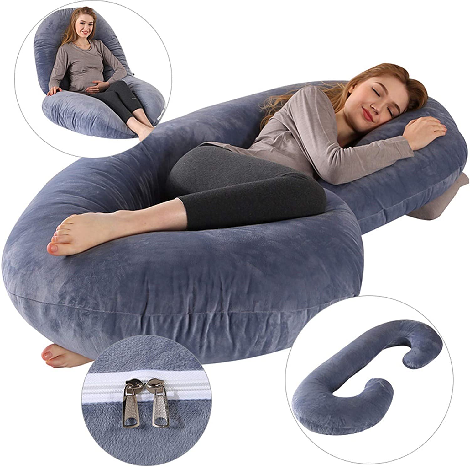 Almohada de Doble cuña para Maternidad, Almohada para Dormir Lateral para Vientre, Cintura, Respaldo, Funda de Almohada Desmontable y extraíble(Color:6;Size:135x70cm)