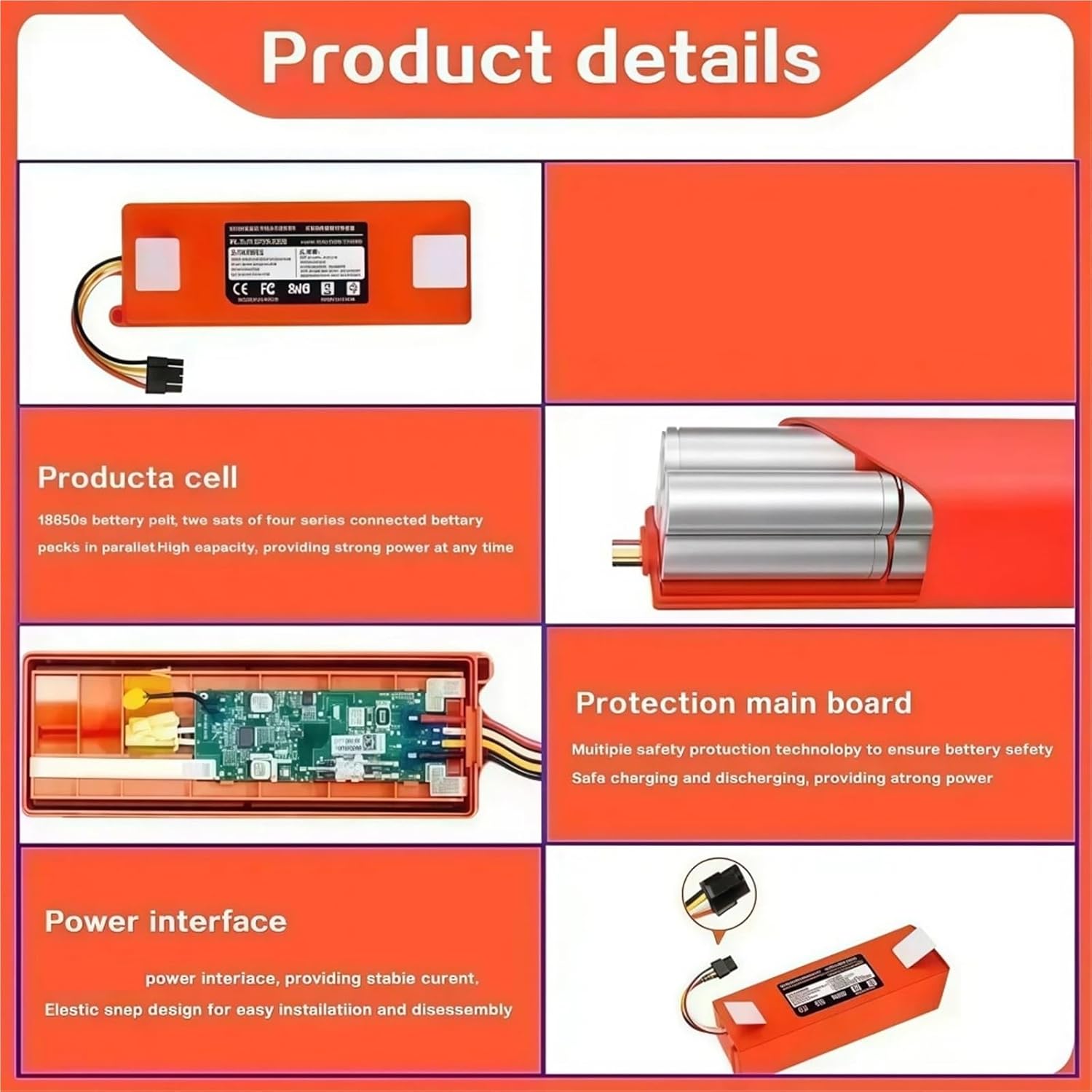 BRR-2P4S-5200S Battery, Compatible For Xiaomi,Compatible For Roborock, S55 S60 S65 S50 S51 S5 MAX S6 Robotic Vacuum Cleaner Parts