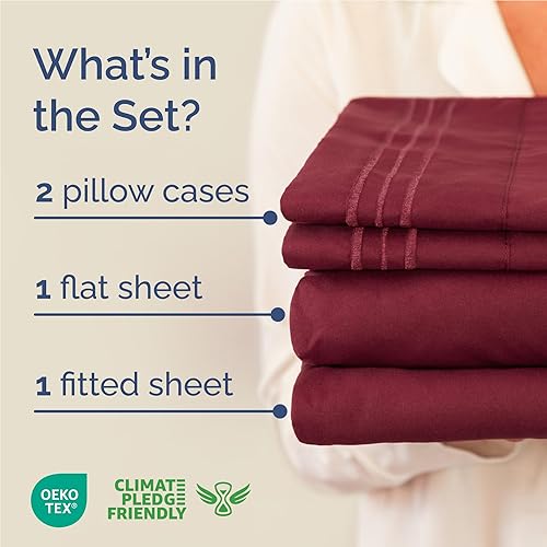 Miniatura 10 de Juego de sábanas tamaño Queen 4 piezas sábanas de lujo para hotel extrasuaves con bolsillos profundos fácil ajuste sábanas transpirables y