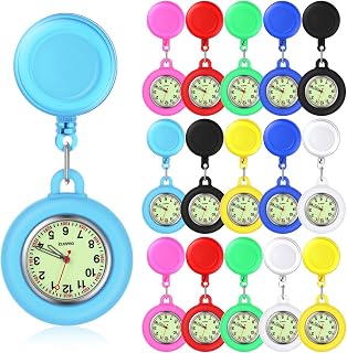 Outus 8 Pcs/16 Pcs Retractable Nurse Clip on Badge Watch Silicone Dark Glow Reel Pocket Fob Stethoscope Watch for CNA Week