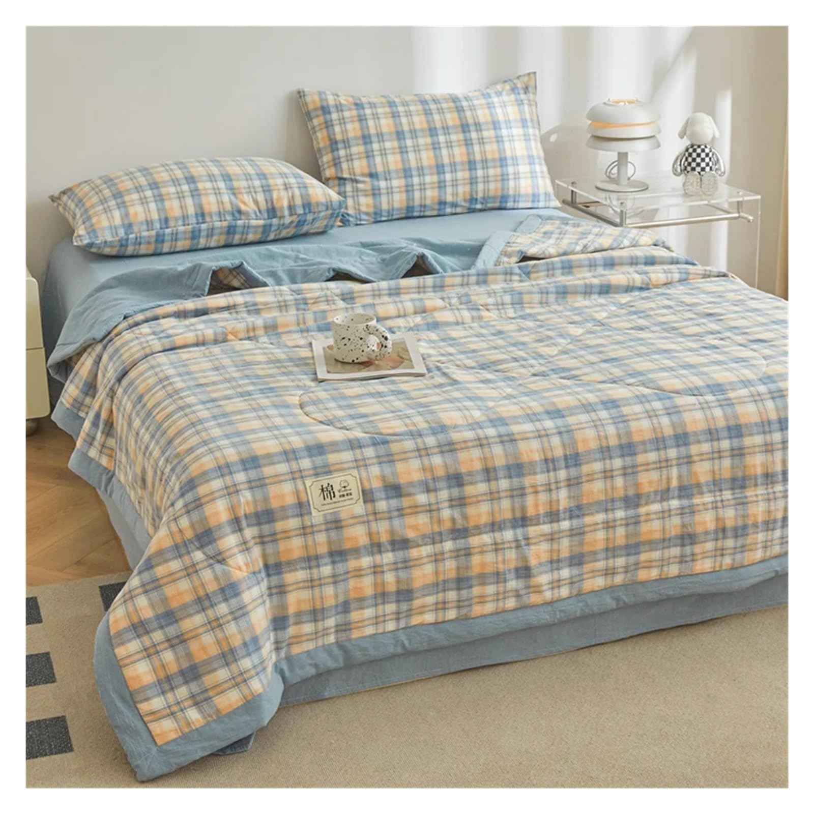 KHASCBNF Lightweight Duvet Cotton Summer Quilt Lightweight Breathable Bedding Minimalist Plaid Thin Comforter Air Conditioning(16,150x200cm(59x79inch))