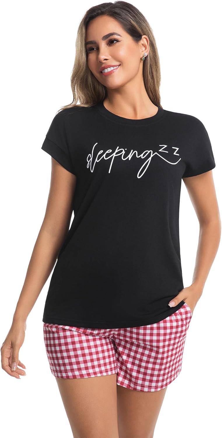 difficort Womens Pajama Sets Summer Short Sleeve with Shorts Sleepwear Lounge Set with Pockets - Image 3