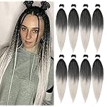 8 Packs Pre Stretched Braiding Hair, 20 Inch Braiding Hair Pre Stretched Yaki Texture, Hot Water Setting, Easy To Install Professional Synthetic Ombre Braiding Hair(20in,1B/Silver)