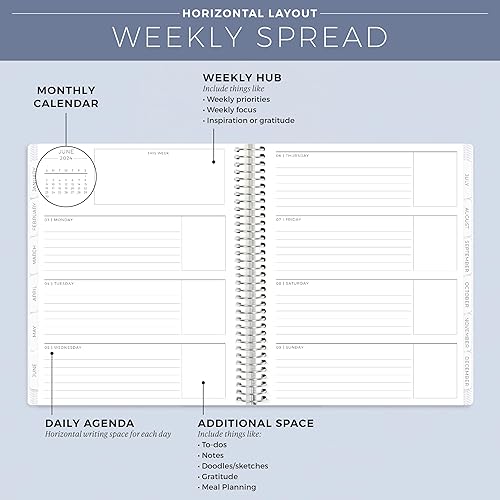 Miniatura 4 de PLUM PAPER Planificador - 7 x 9 pulgadas en espiral de aluminio. Agenda semanal 2024 encuadernada en espiral, planificador mensual hecho con
