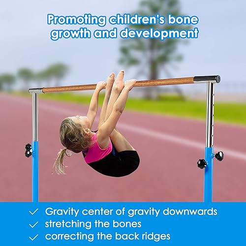 Miniatura 6 de Dai&F Barra de gimnasia para niños, barras de gimnasia de 3 a 5 pies para el hogar con 1-11 niveles de altura ajustable, barra de entrenamiento