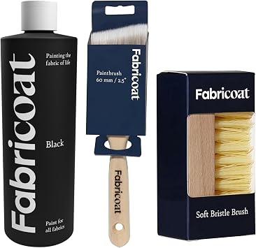 Fabricoat - Fabric Paint for Furniture 500ml Black + Combo Cleaning Brush and 60mm/2.5 inch Angled Cutting in Paint Brush | Restore or Change the Color of Couches, Chairs, Upholstery