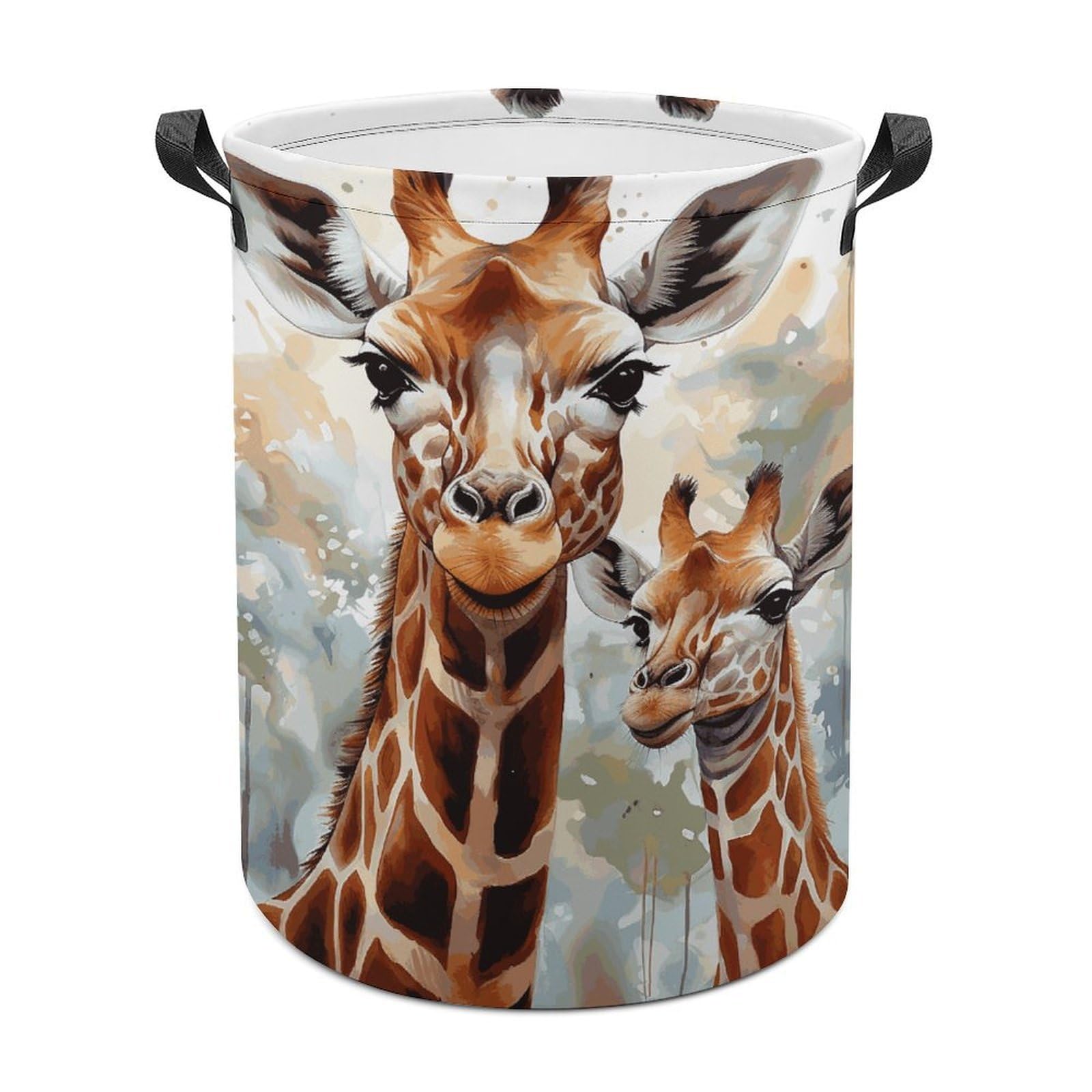 Watercolor Deer Giraffe Laundry Basket Freestanding Waterproof Laundry Hamper Collapsible Tall Clothes Hamper with Reinforced Handles Waterproof Laundry Bag for Dorm Bathroom Home 44x35cm
