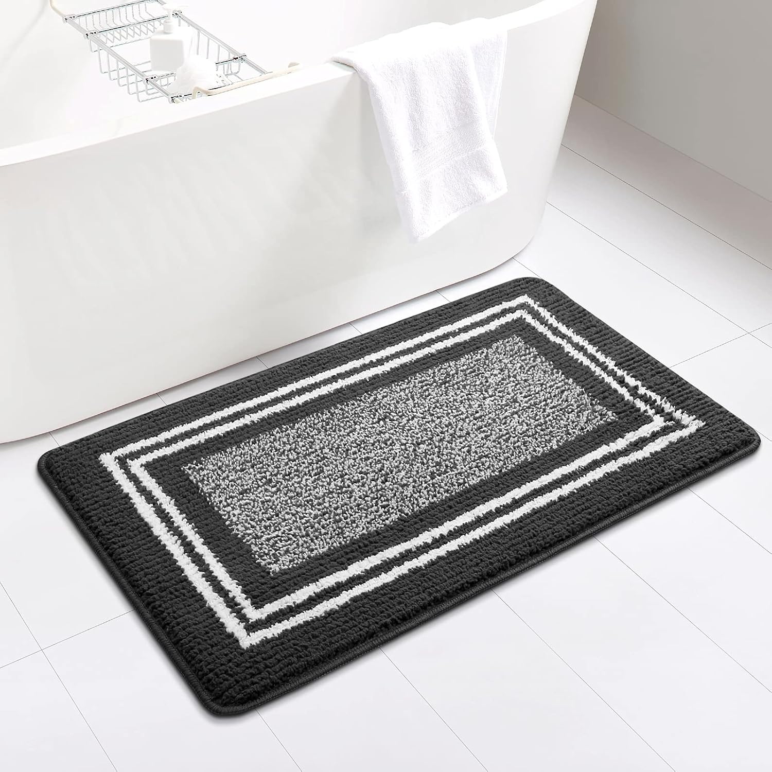 LuxStep Bathroom Rugs Bath Mat,20"x32", Soft Shaggy Microfiber Bathroom Mats, Non-Slip Shower Carpet Rug,Absorbent Quick Dry Bath Mats for Bathroom,Tub and Shower(Dark Grey)