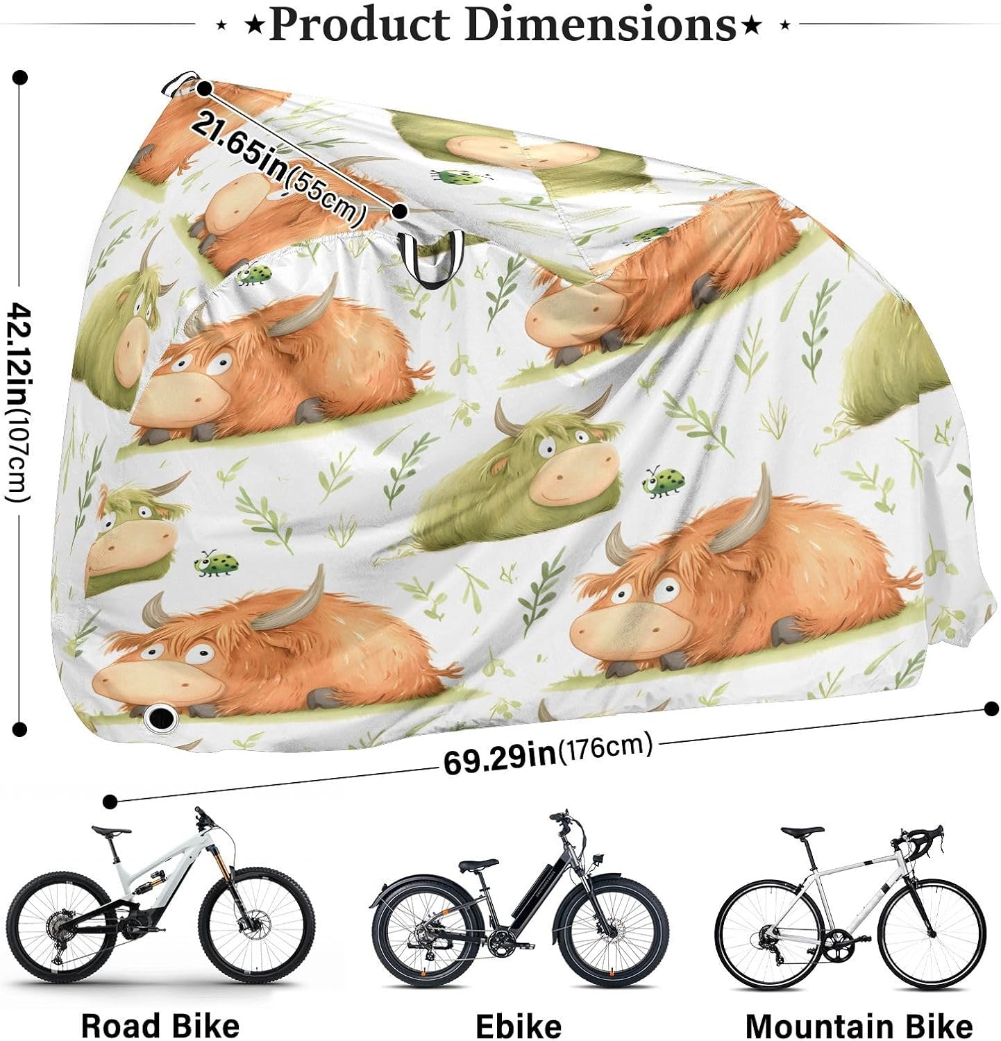ALAZA Cute Calf Bull Yak Bike Cover Waterproof Outdoor Ebike Bicycle Covers Tarp Protection for 1/2 Bikes, Sun UV Dust Wind Proof