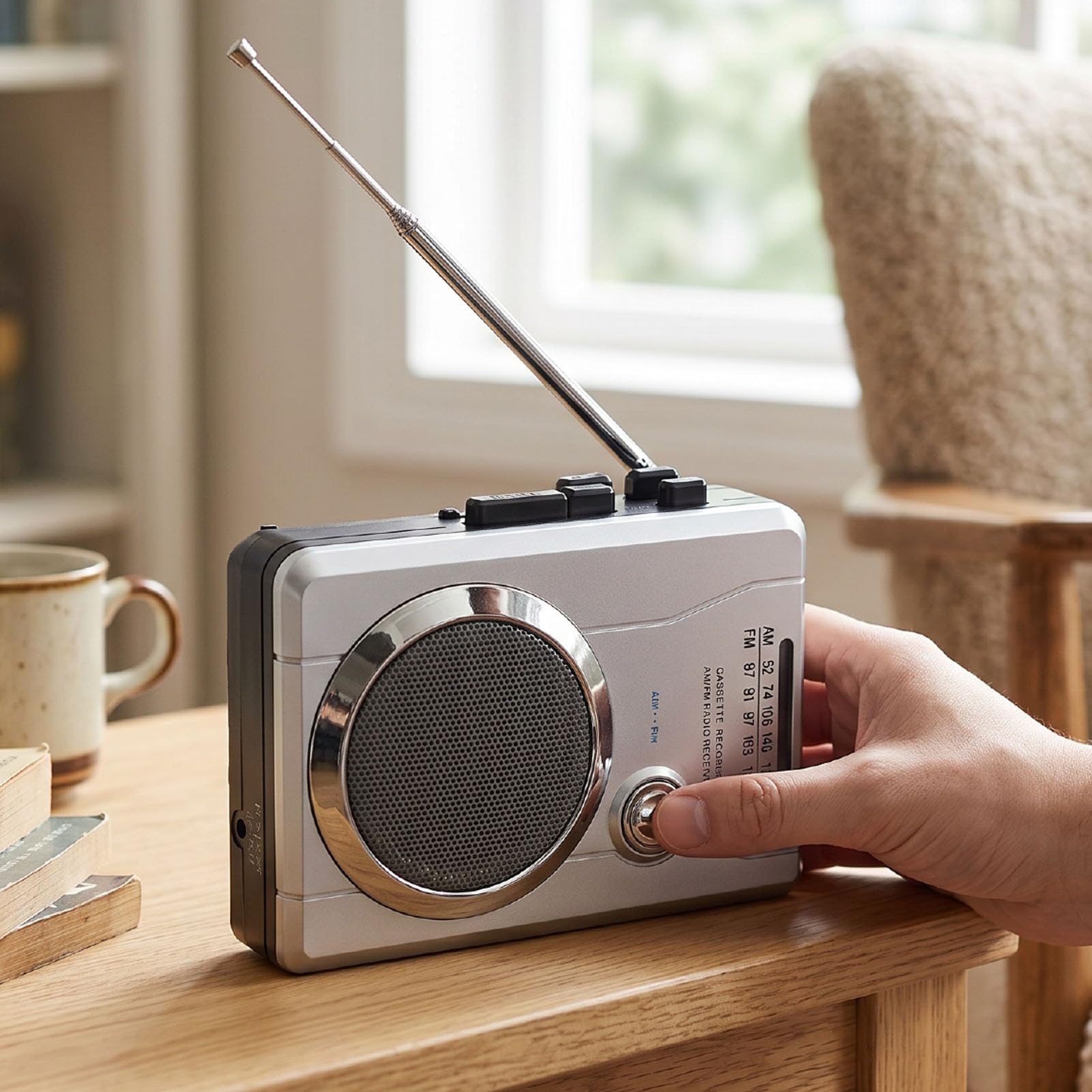 Goshyda Magnetofon Kasetowy z Radiem AM FM, Wbudowanym Głośnikiem, Gniazdem Słuchawkowym, obsługą Funkcji Auto Reverse