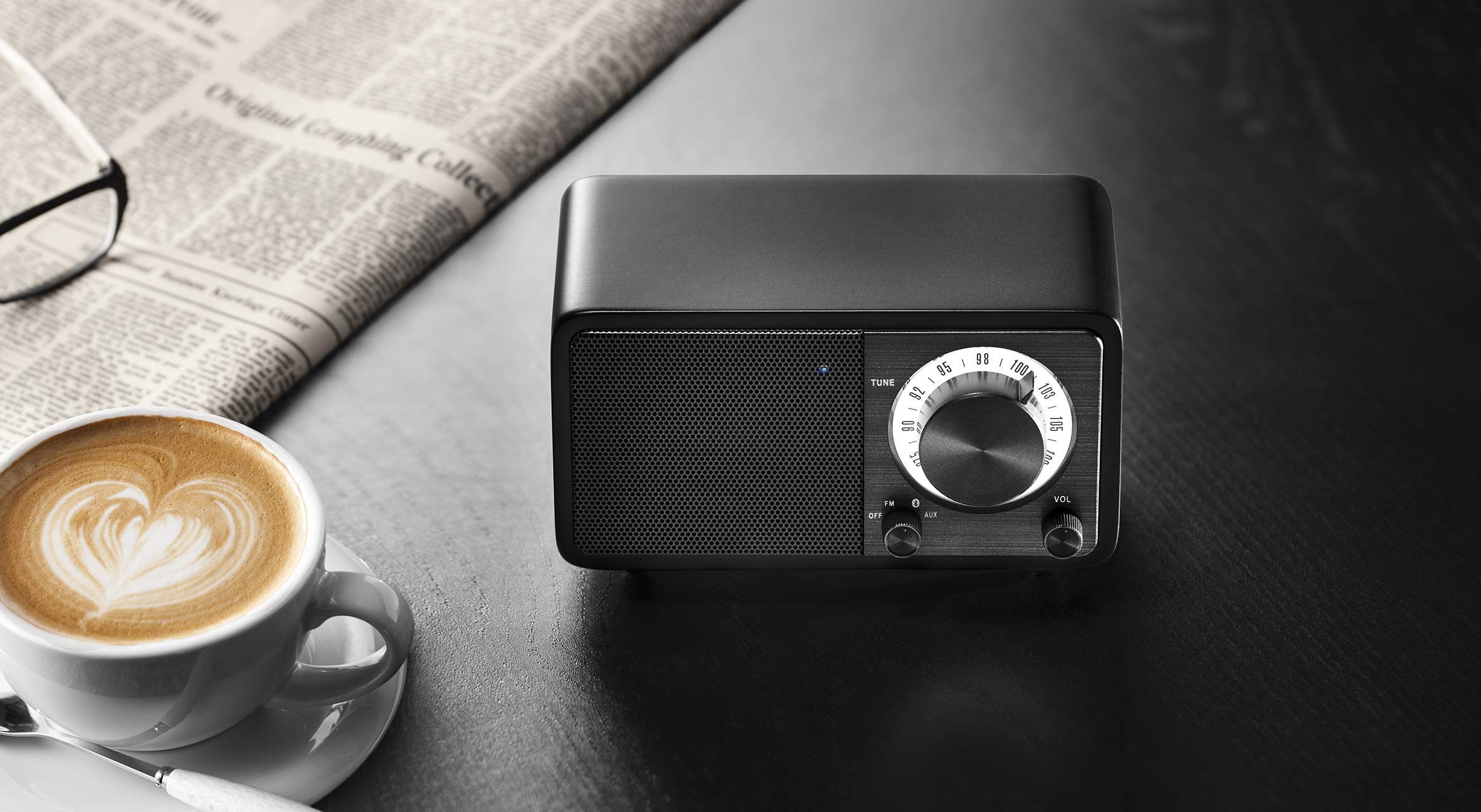 SANGEAN WR-7 – Kompaktes, tragbares Radio mit FM, Bluetooth, integriertem Akku, edlem Echtholz-Gehäuse, Matt-Schwarz
