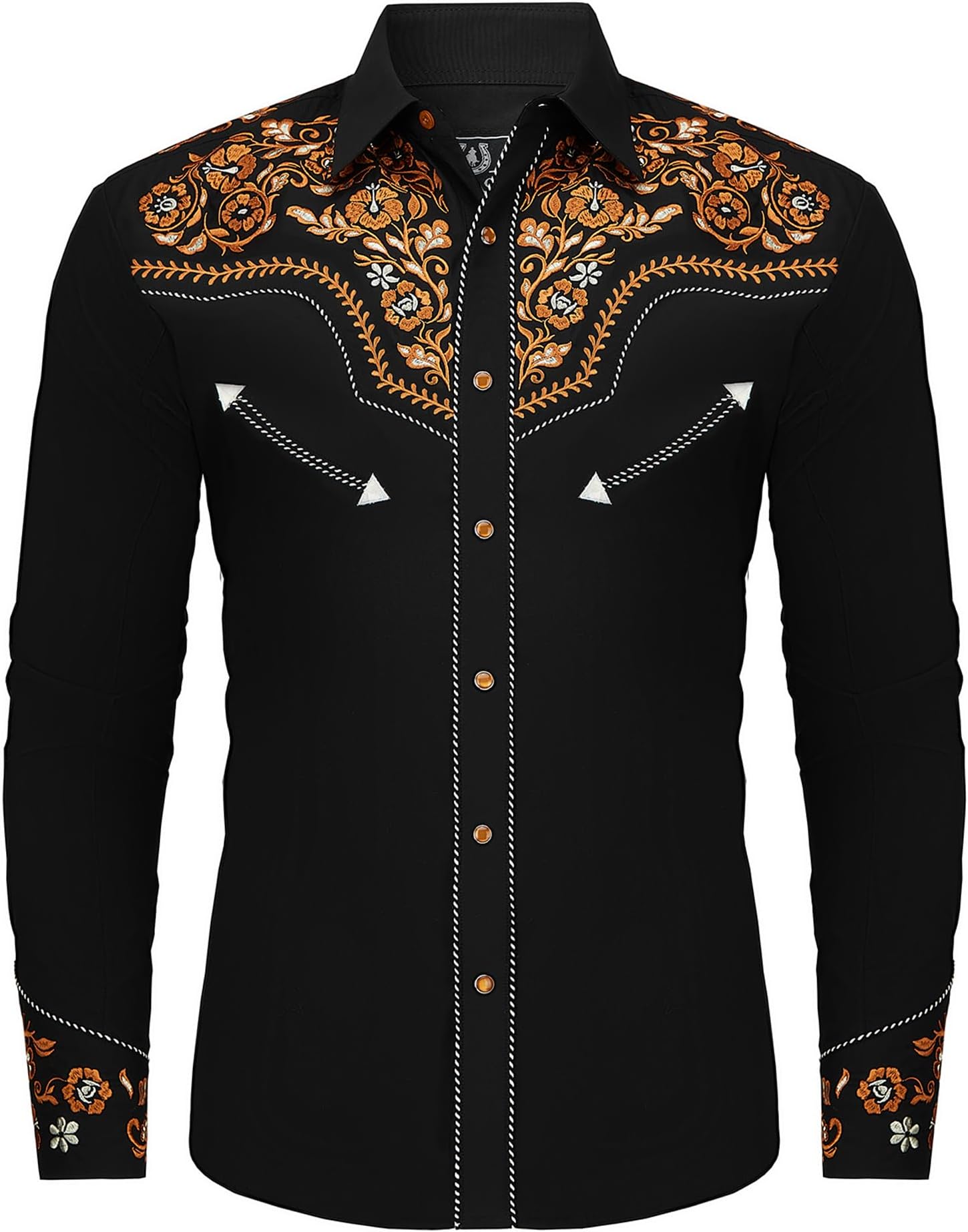 SALVAJE OESTE Western Embroidered Cowboy Shirts for Men, Casual Button Down Long Sleeve Shirt with Floral Design