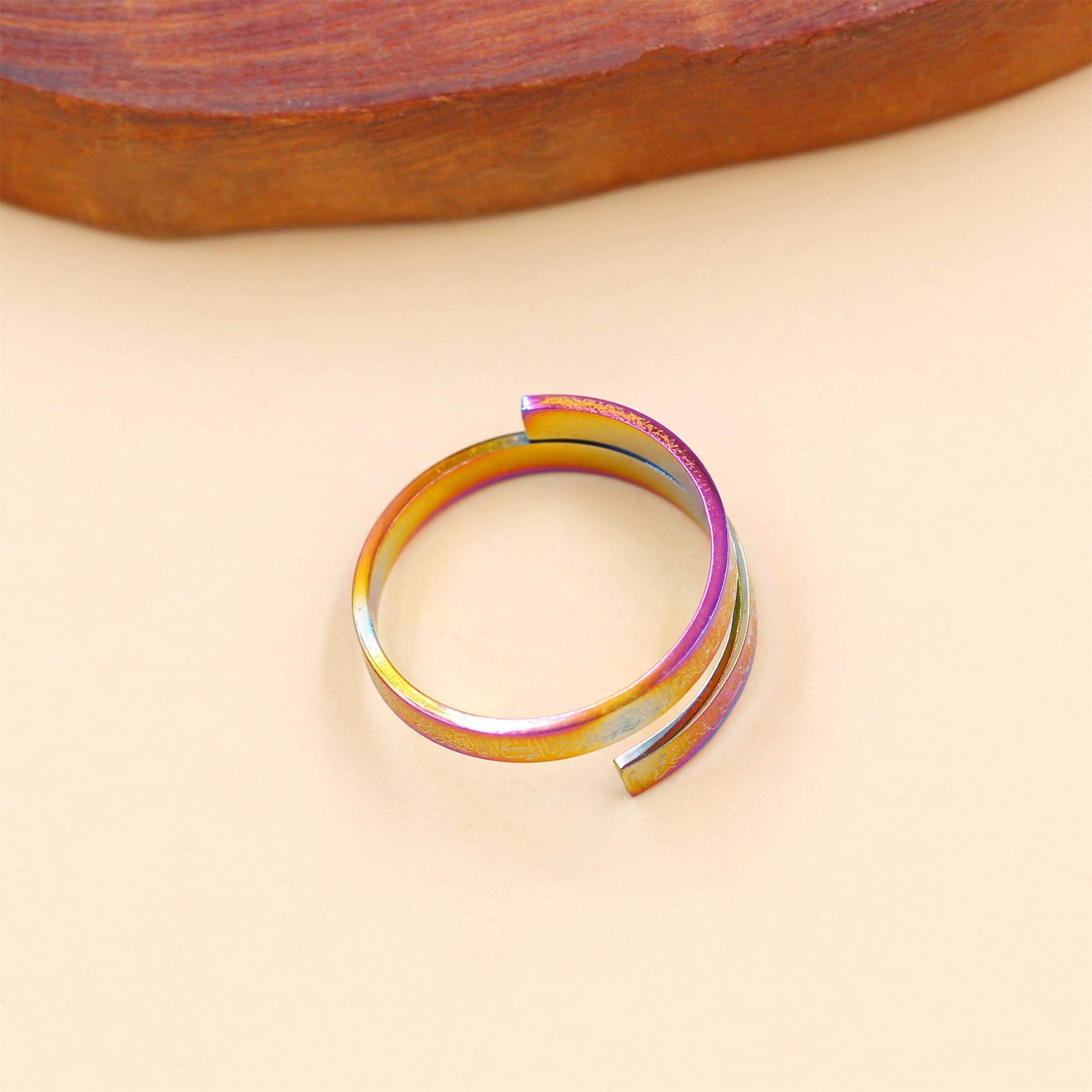 Zircobic Delicate and Charming Multicolor Stainless Steel Engraved Arabic Scriptures Jewelry, Adjustable Religious Rings - Image 2
