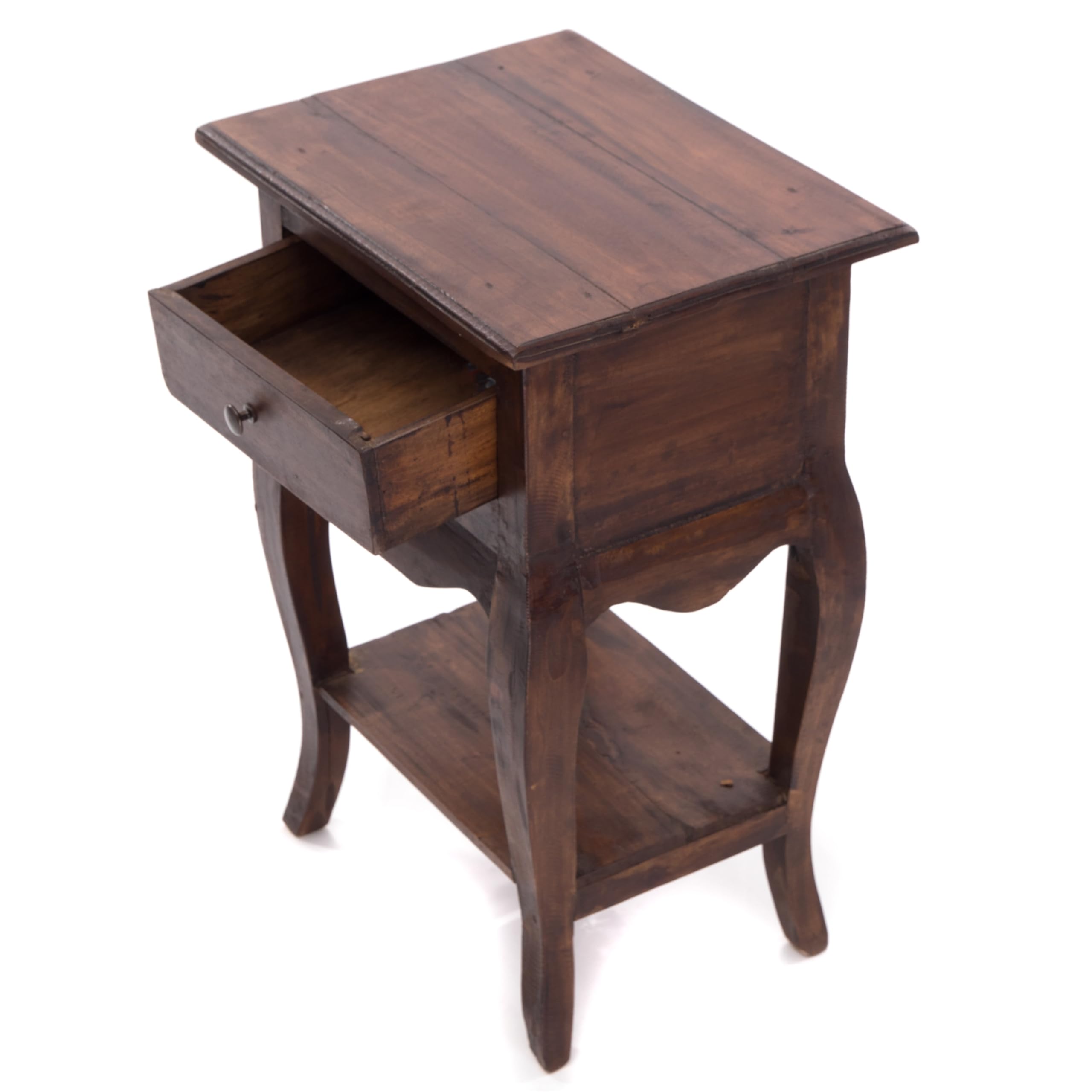 DESIGN DELIGHTS Vintage TELEFONTISCH Napoleon | 64x45x34cm (HxBxT), Altholz | Beistelltisch mit Schublade | Farbe: 02 Hellbraun