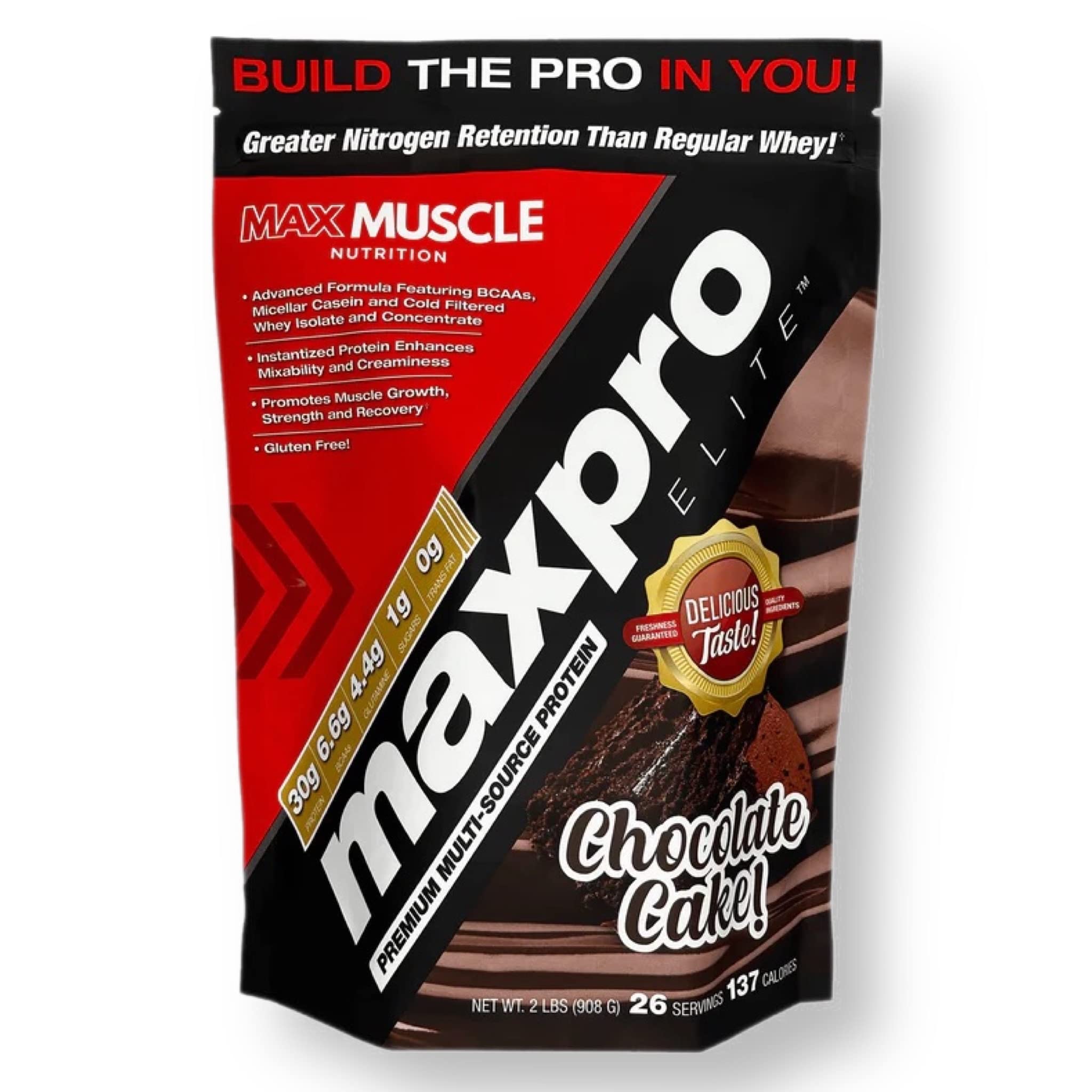 Max MuscleMaxpro Elite Premium Multi-Sourced Protein | Bcaas, Micellar Casein, Cold Filtered Whey Isolate and Concentrate | Promotes Muscle Growth, Strength and Recovery (2lb)