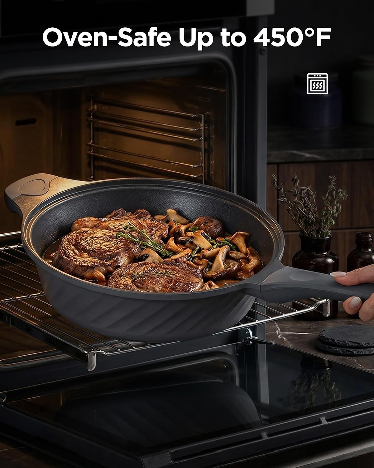 Nonstick Frying Pan with Lid, 12-Inch Deep Sauté Pan, 6-Quart Large Skillet