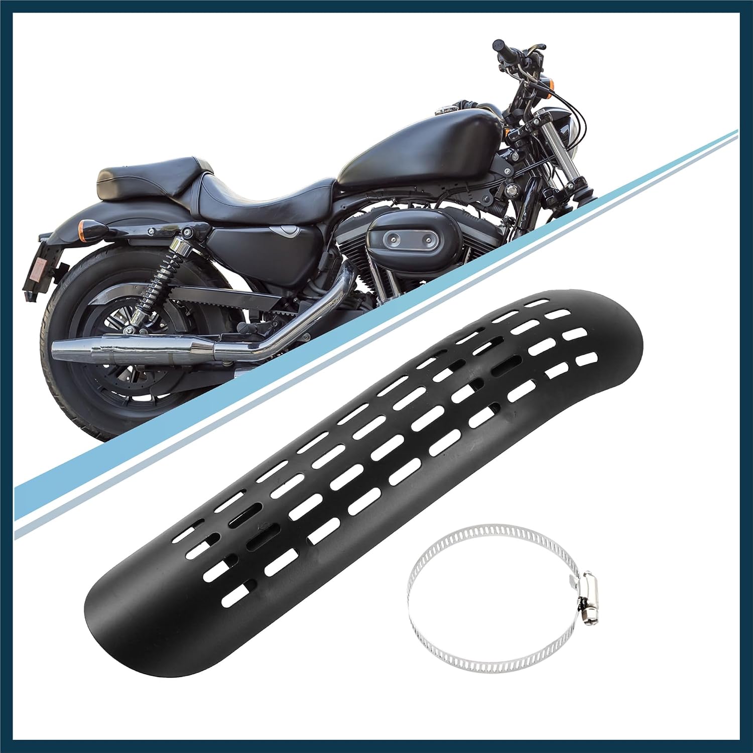 1 Set Universal Motorcycle Curve Exhaust Heat Shield Exhaust Pipe Heat Insulation Shield Muffler Guard with 70-100mm Clamps Black Automotive Parts