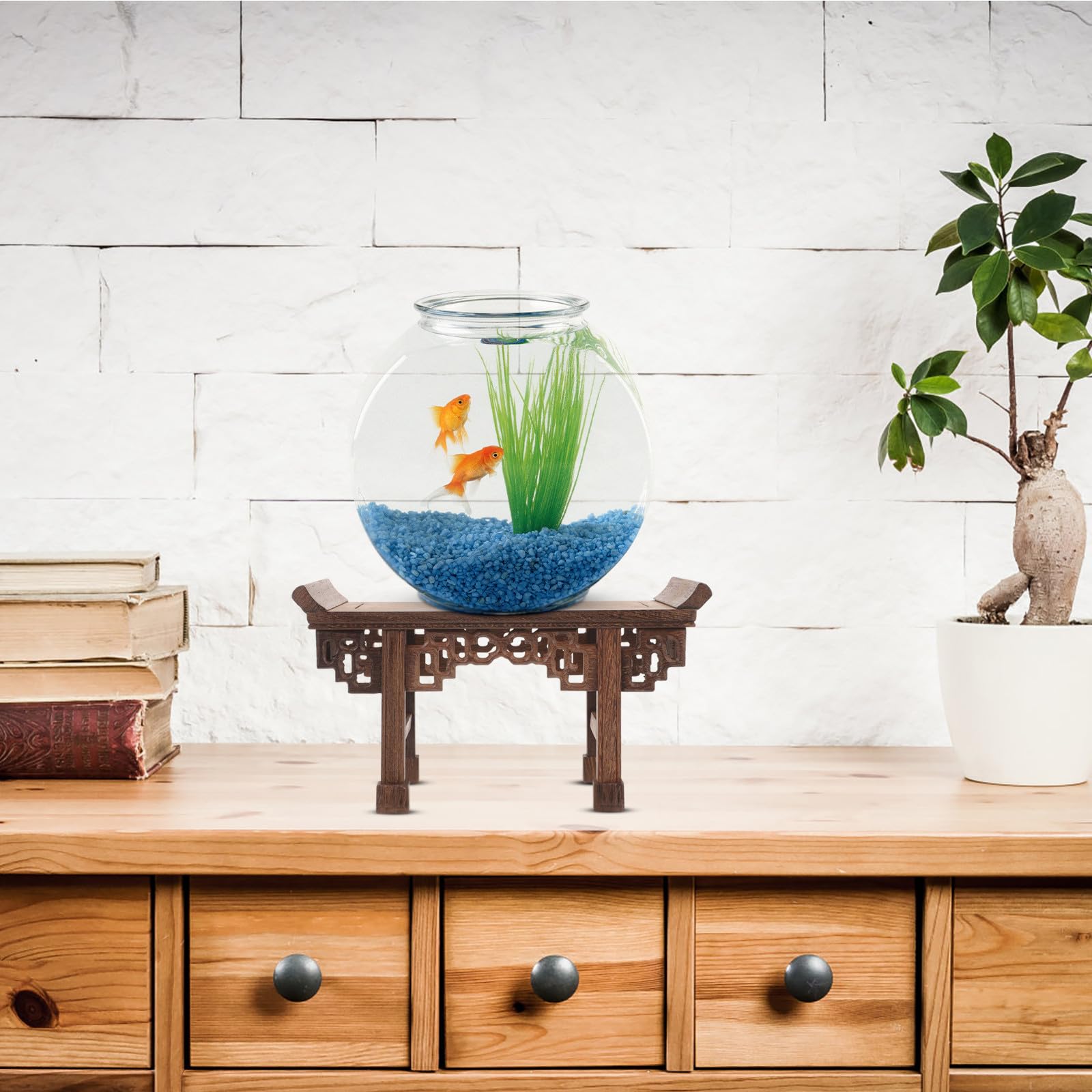 Angoily Base de Madera Rectangular Pequeña para Jarrón y Maceta Soporte para Exhibición de Estatua de Buda Soporte para Macetas Artesanal Estilo Chino Pedestal Decorativo