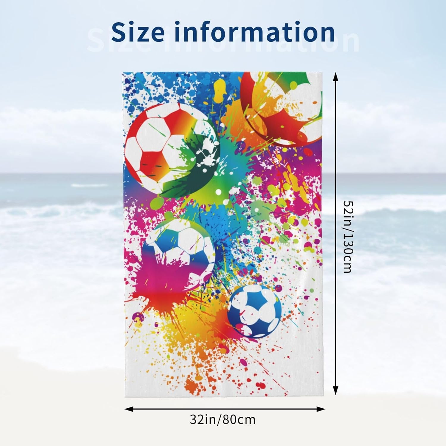 VOOHDDY Colorful Soccer Football Fun Ball Beach Towel Large Soft Absorbent Microfiber Quick Dry Oversized Bath Towels for Bathroom Men Boys Pool Camping Travel Swimming Picnic Sports