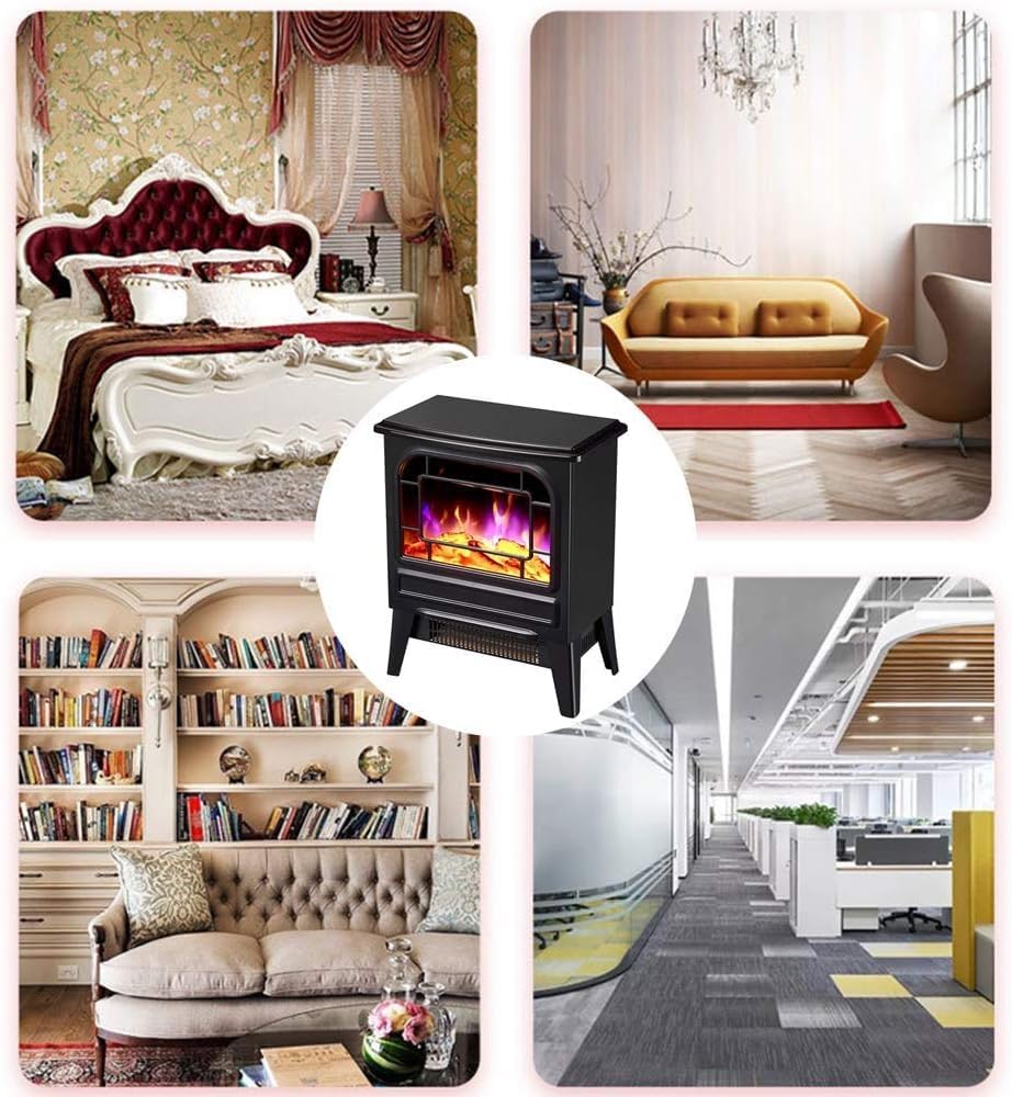 Electric Fireplace, Electric Fireplace Electric Heating LED, Burning Flame Effect 2000W / 1000W Room Heater Wood Burner, Free Standing Electric Fireplace Stove, White